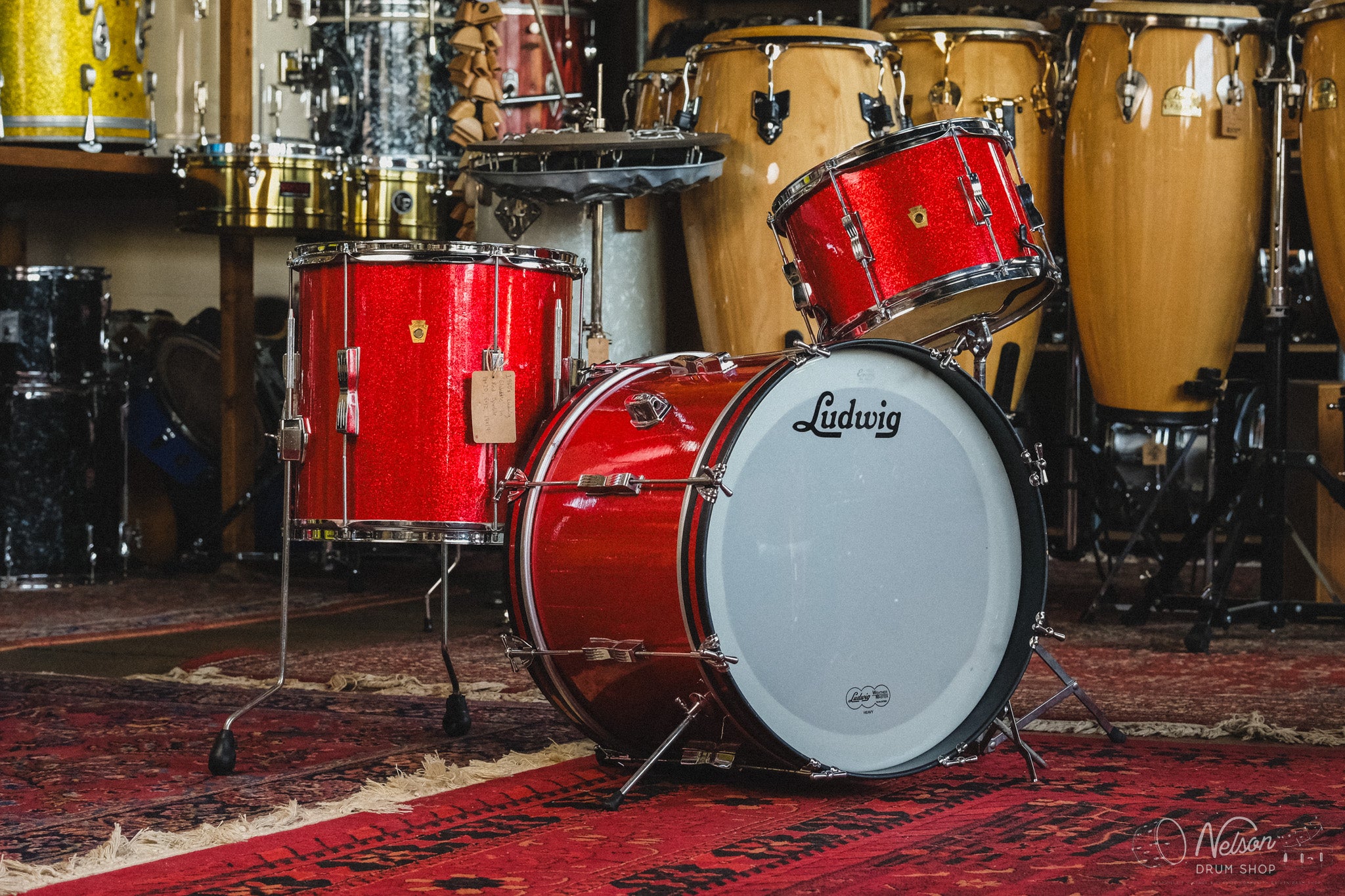 1960s Ludwig 'Clubdate' in Red Sparkle - 14x20, 8x12, 14x14