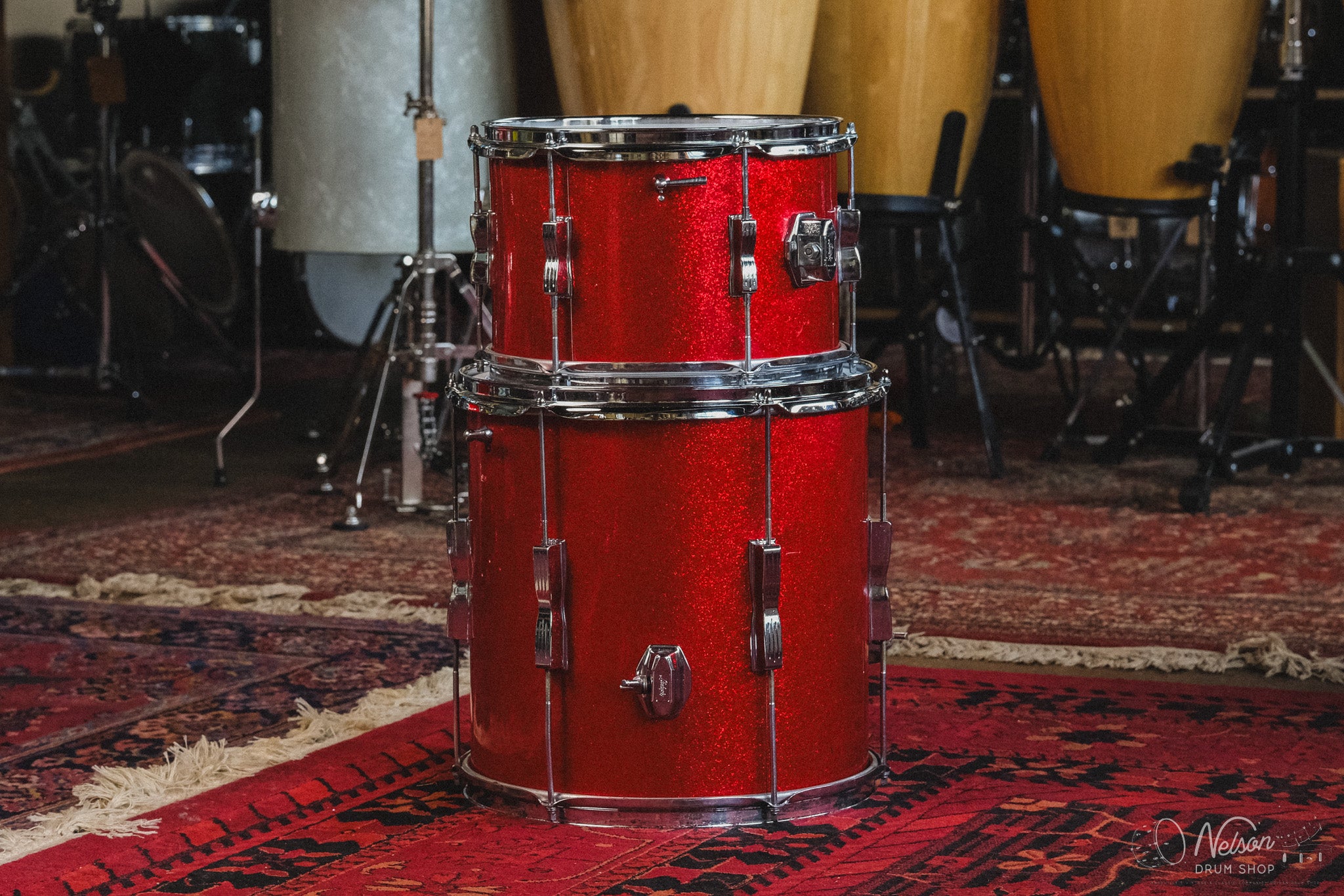 1960s Ludwig 'Clubdate' in Red Sparkle - 14x20, 8x12, 14x14