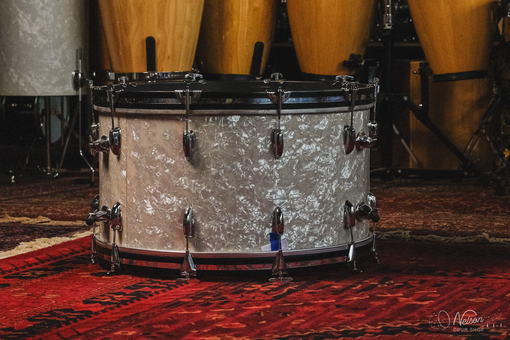 1970/60s Slingerland Re-wrap in White Marine Pearl - 14x26, 9x13, 16x18