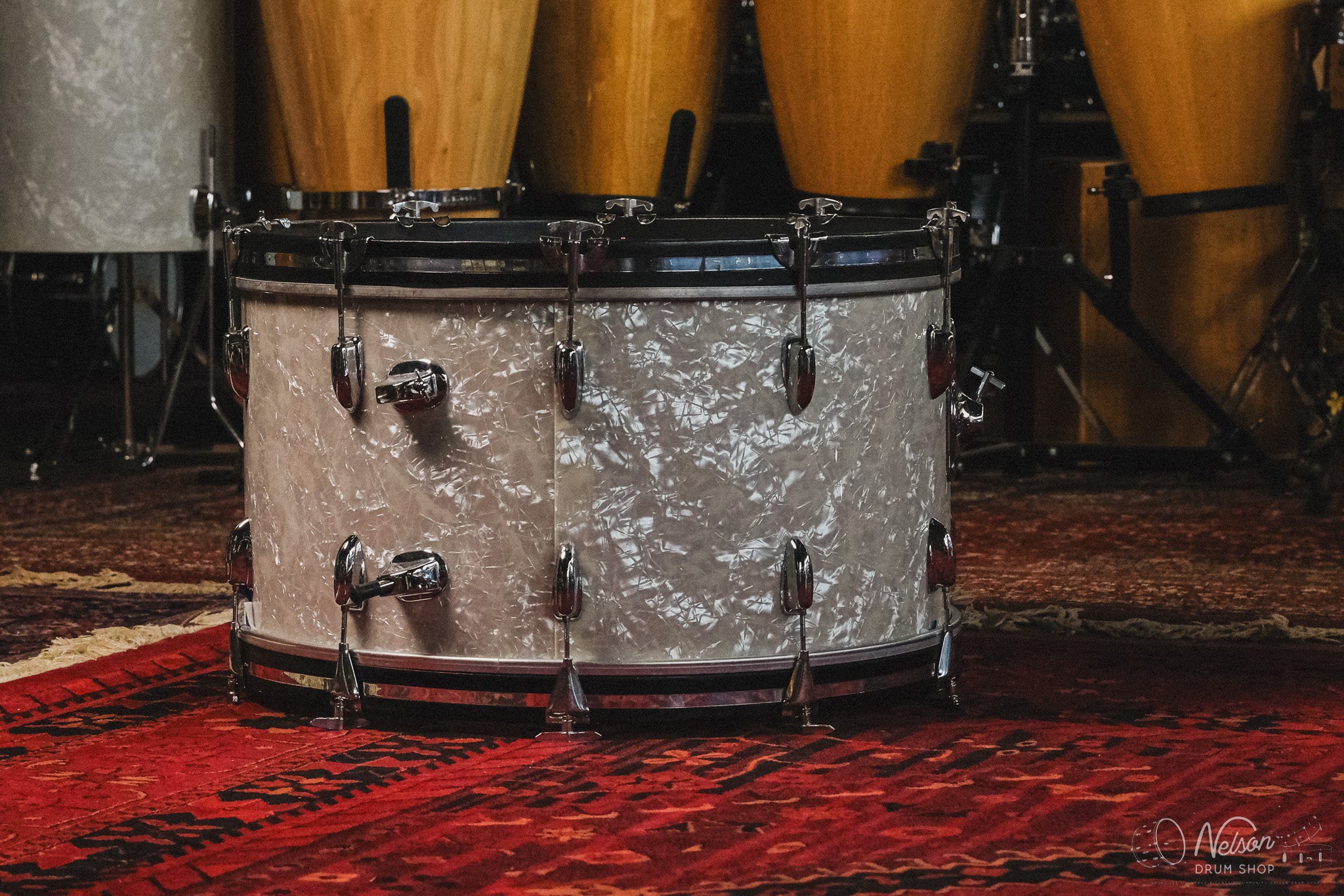 1970/60s Slingerland Re-wrap in White Marine Pearl - 14x26, 9x13, 16x18