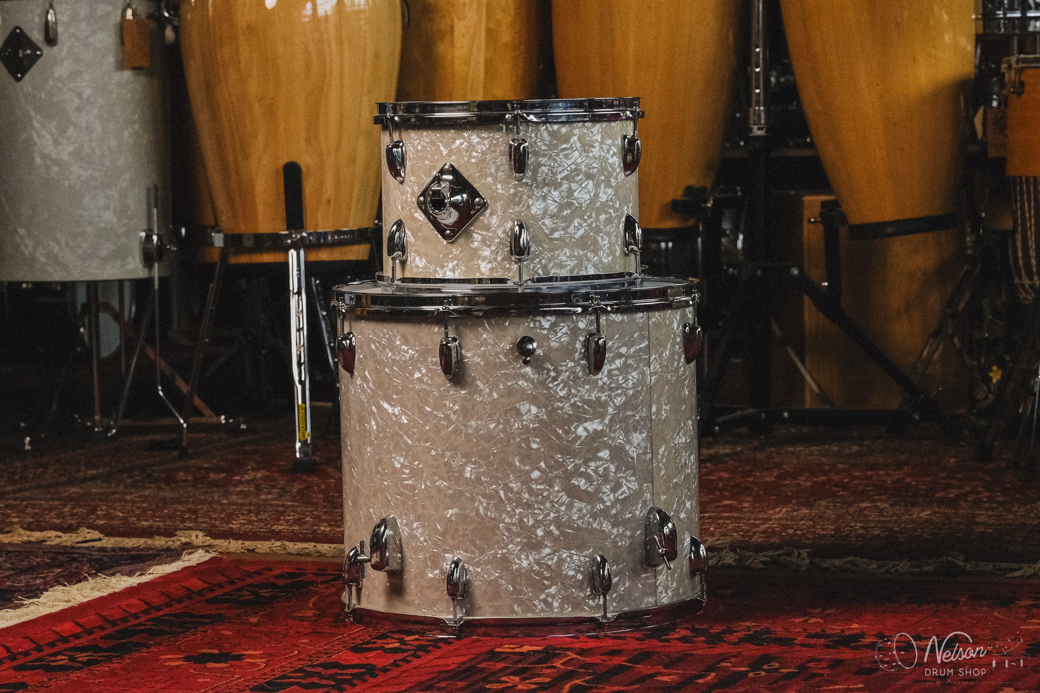 1970/60s Slingerland Re-wrap in White Marine Pearl - 14x26, 9x13, 16x18