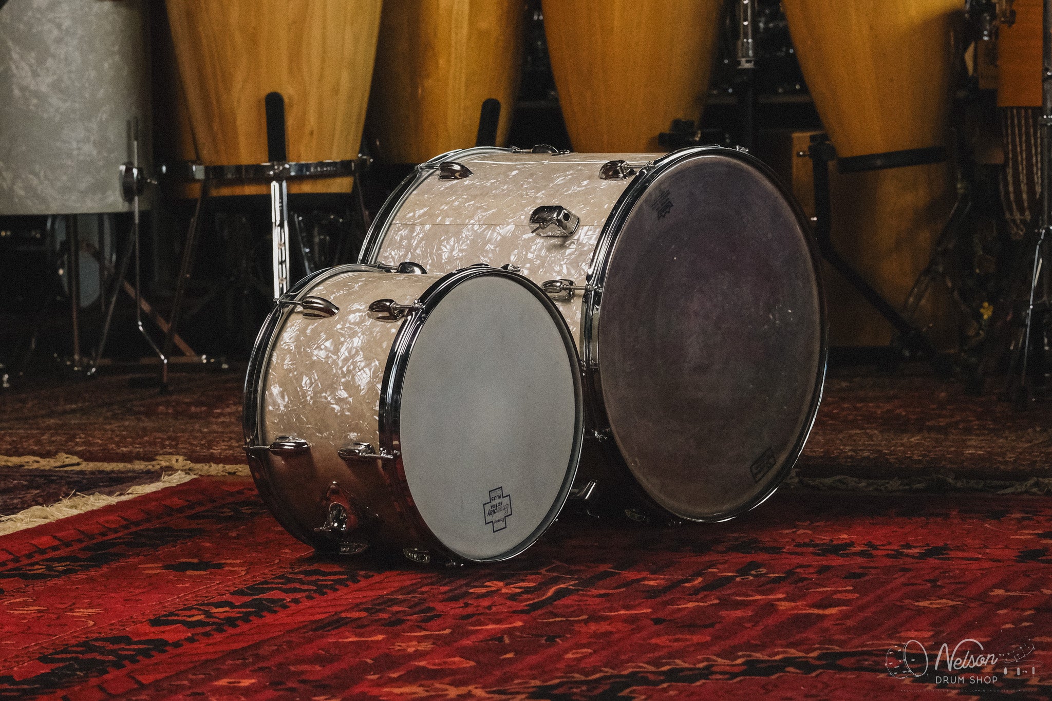 1970/60s Slingerland Re-wrap in White Marine Pearl - 14x26, 9x13, 16x18