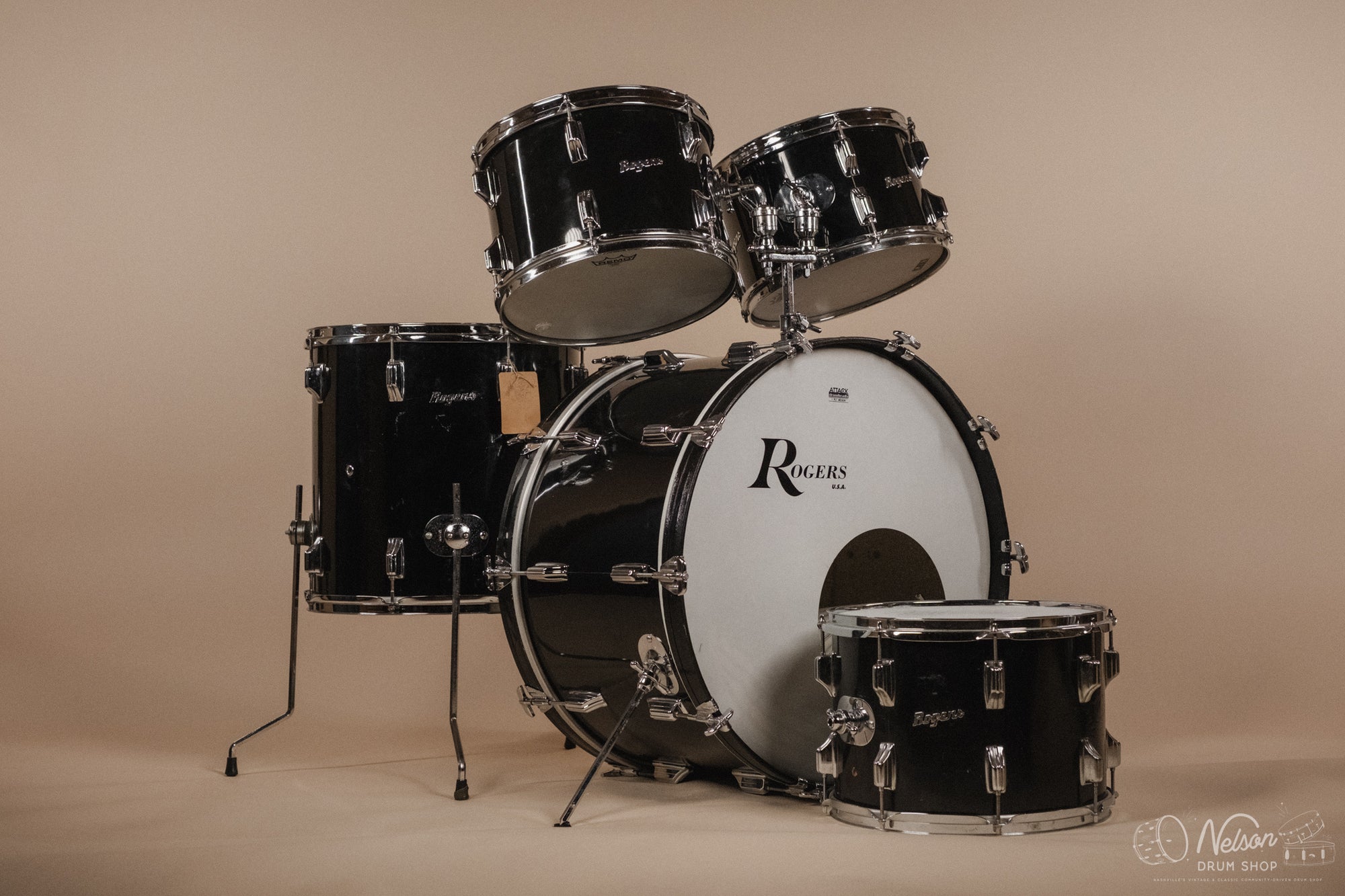 1970s Rogers 'Londoner' Fullerton Era in Jet Black Pearl - 14x24, 8x12, 9x13, 10x14, 16x16