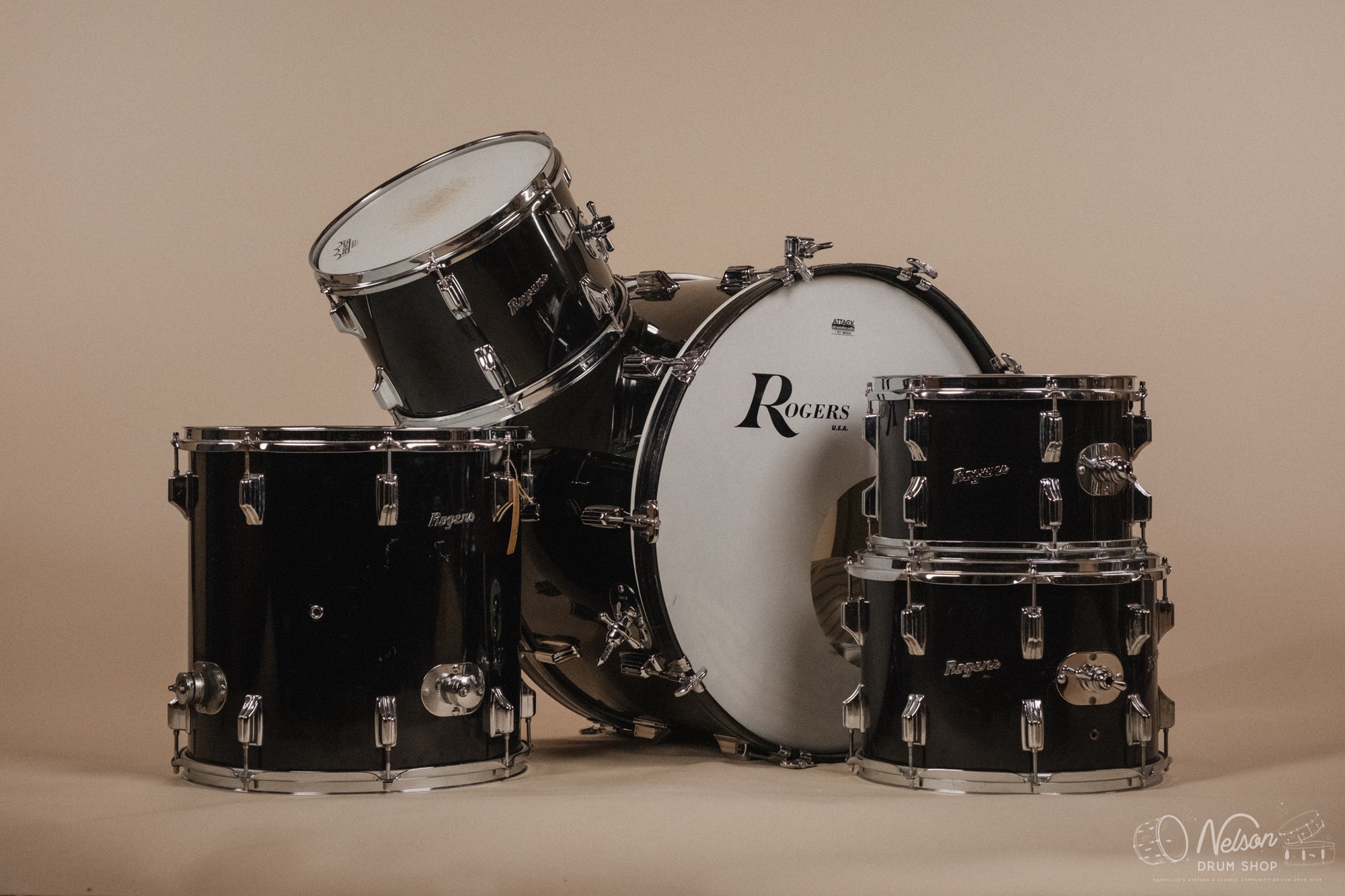 1970s Rogers 'Londoner' Fullerton Era in Jet Black Pearl - 14x24, 8x12, 9x13, 10x14, 16x16