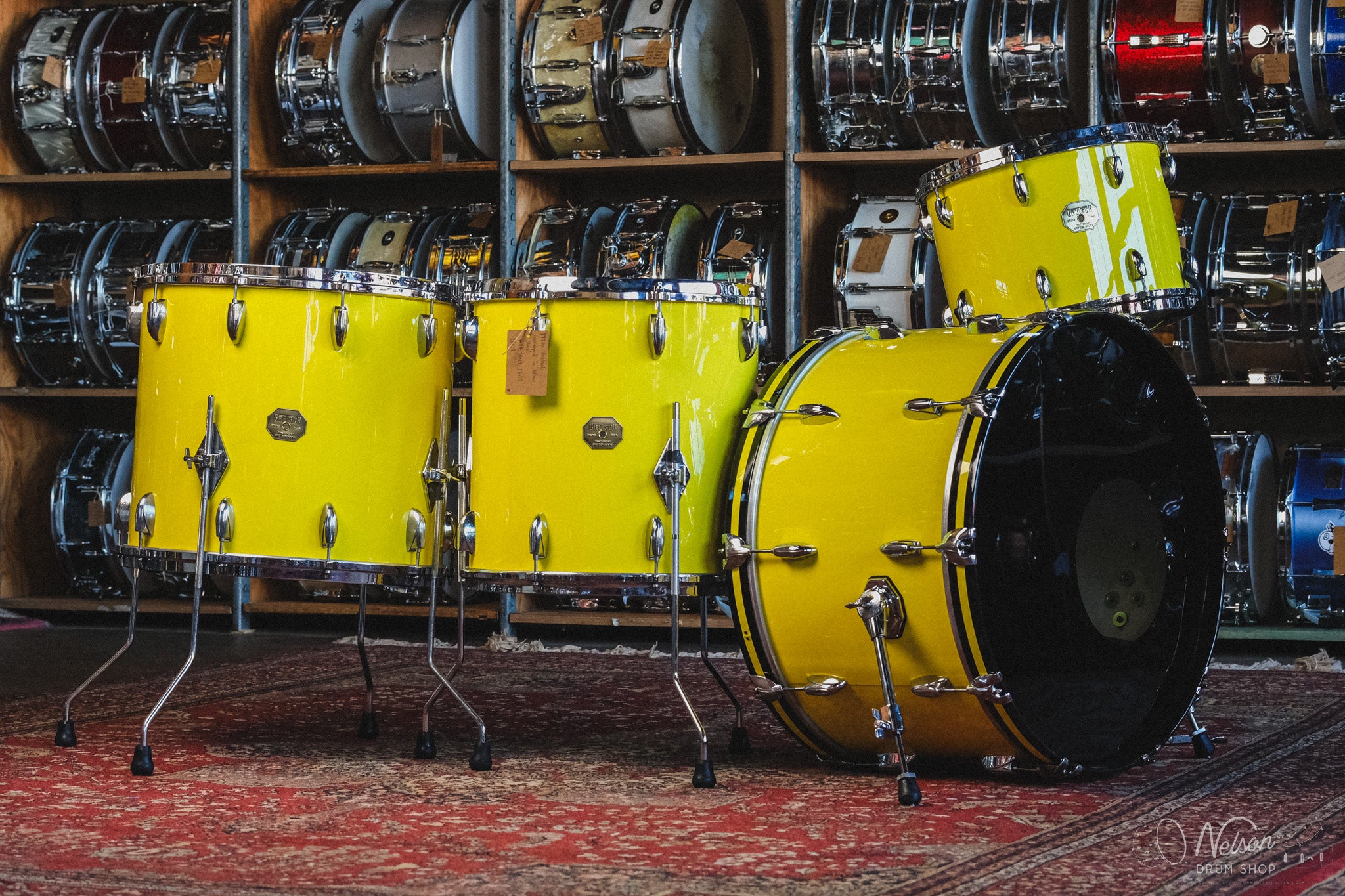 1970s Gretsch Rewrapped in Yellow Gloss - 14x24, 10x14, 16x16, 16x18