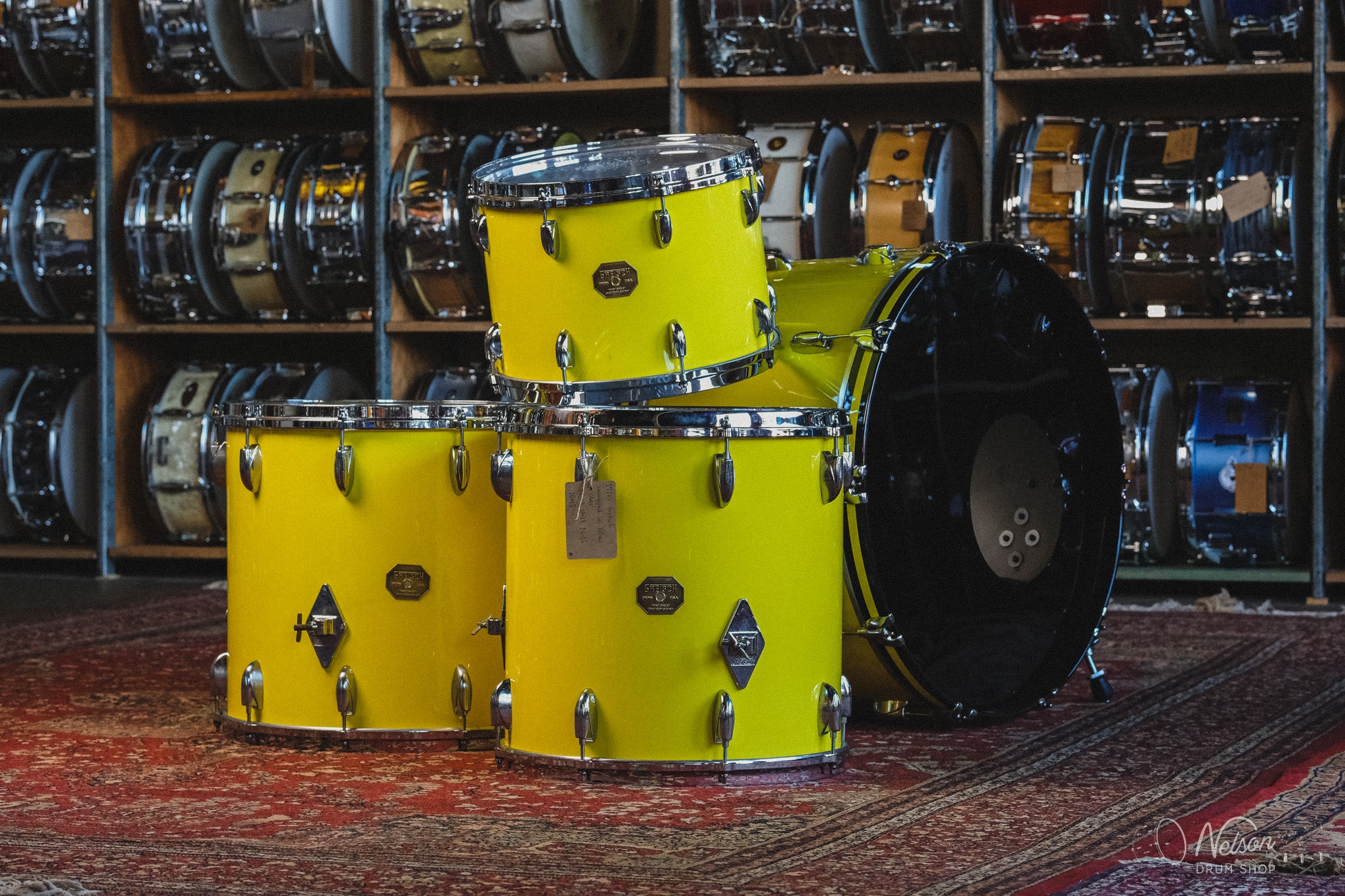 1970s Gretsch Rewrapped in Yellow Gloss - 14x24, 10x14, 16x16, 16x18