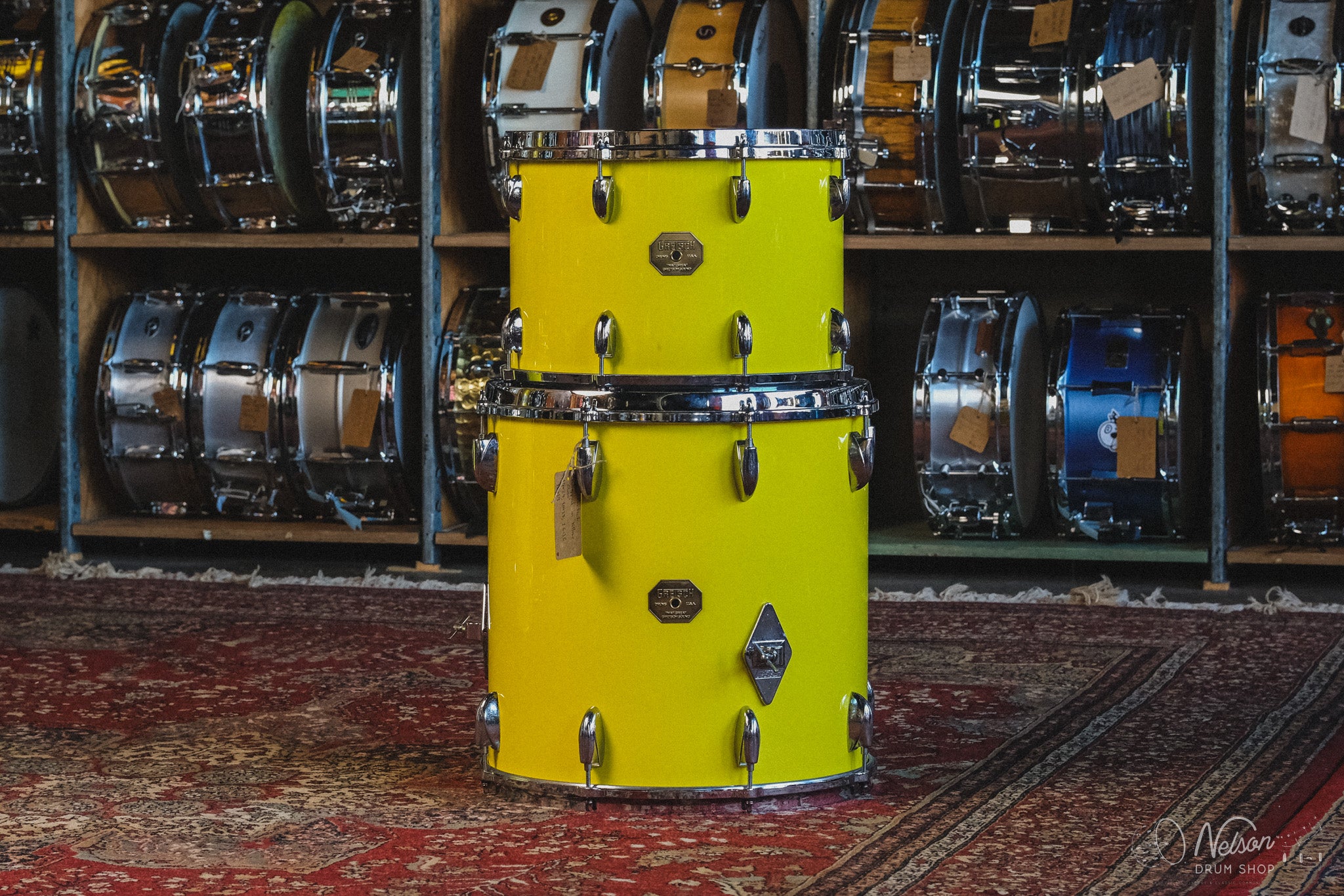 1970s Gretsch Rewrapped in Yellow Gloss - 14x24, 10x14, 16x16, 16x18