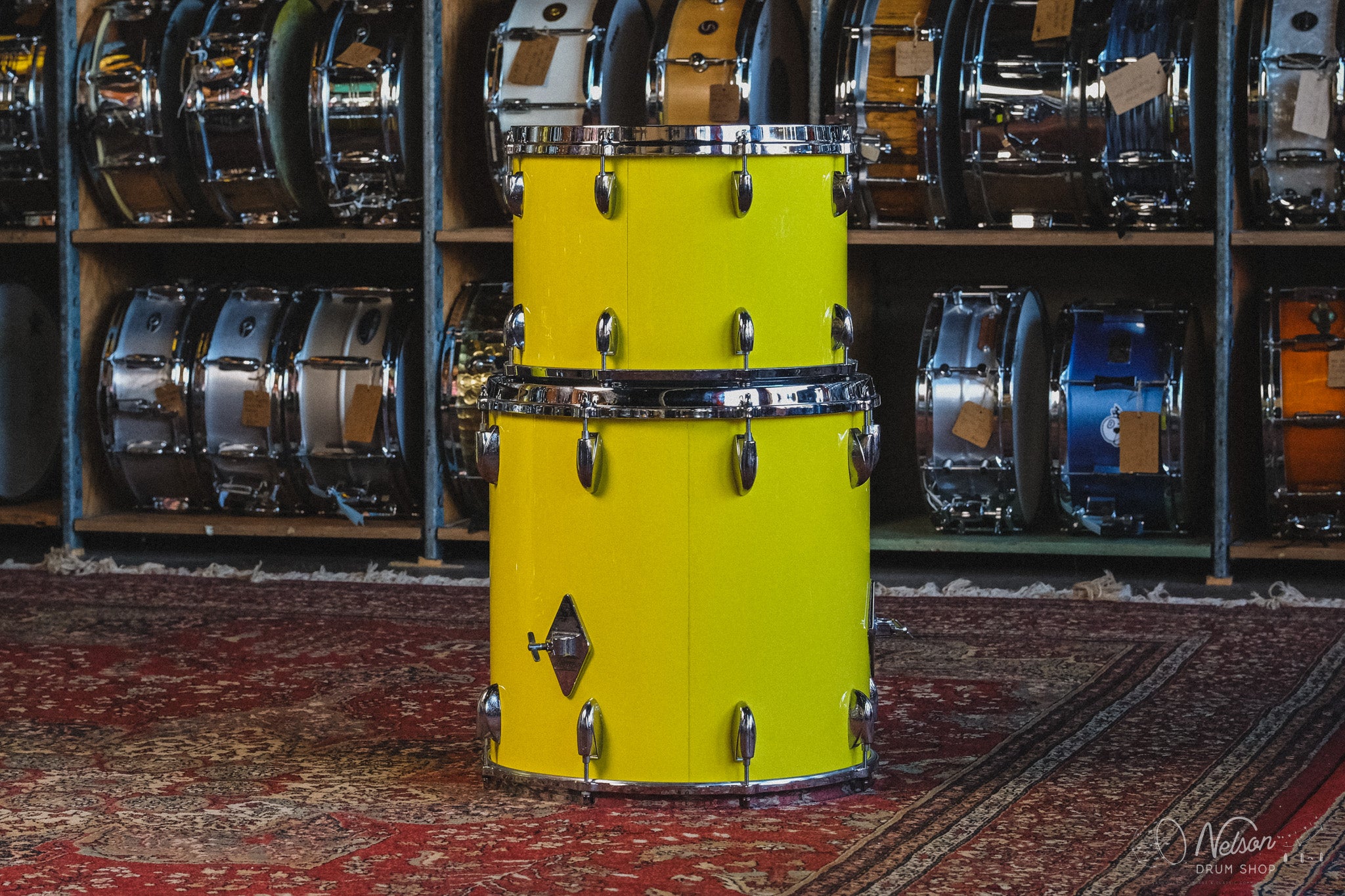 1970s Gretsch Rewrapped in Yellow Gloss - 14x24, 10x14, 16x16, 16x18