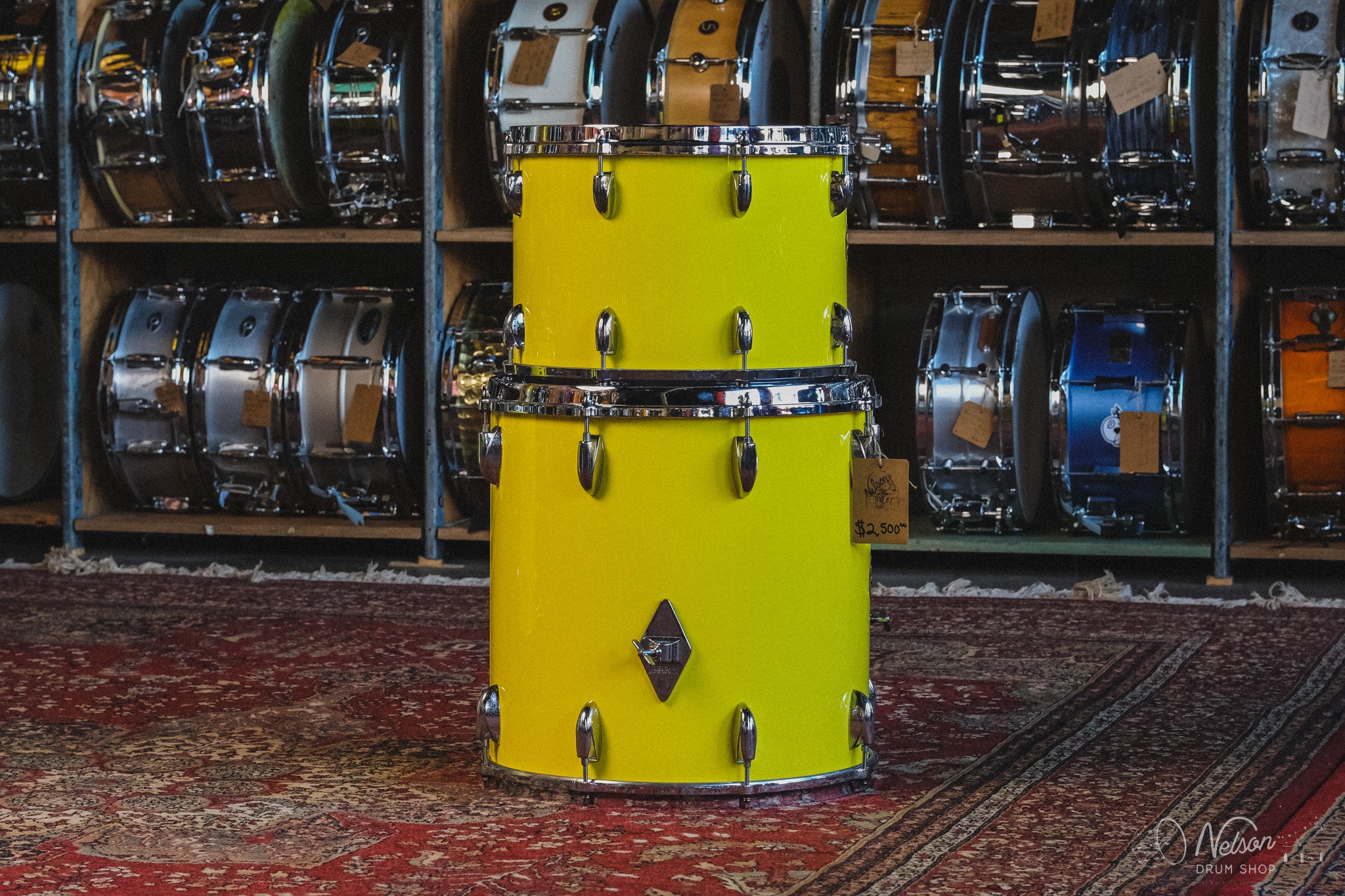 1970s Gretsch Rewrapped in Yellow Gloss - 14x24, 10x14, 16x16, 16x18