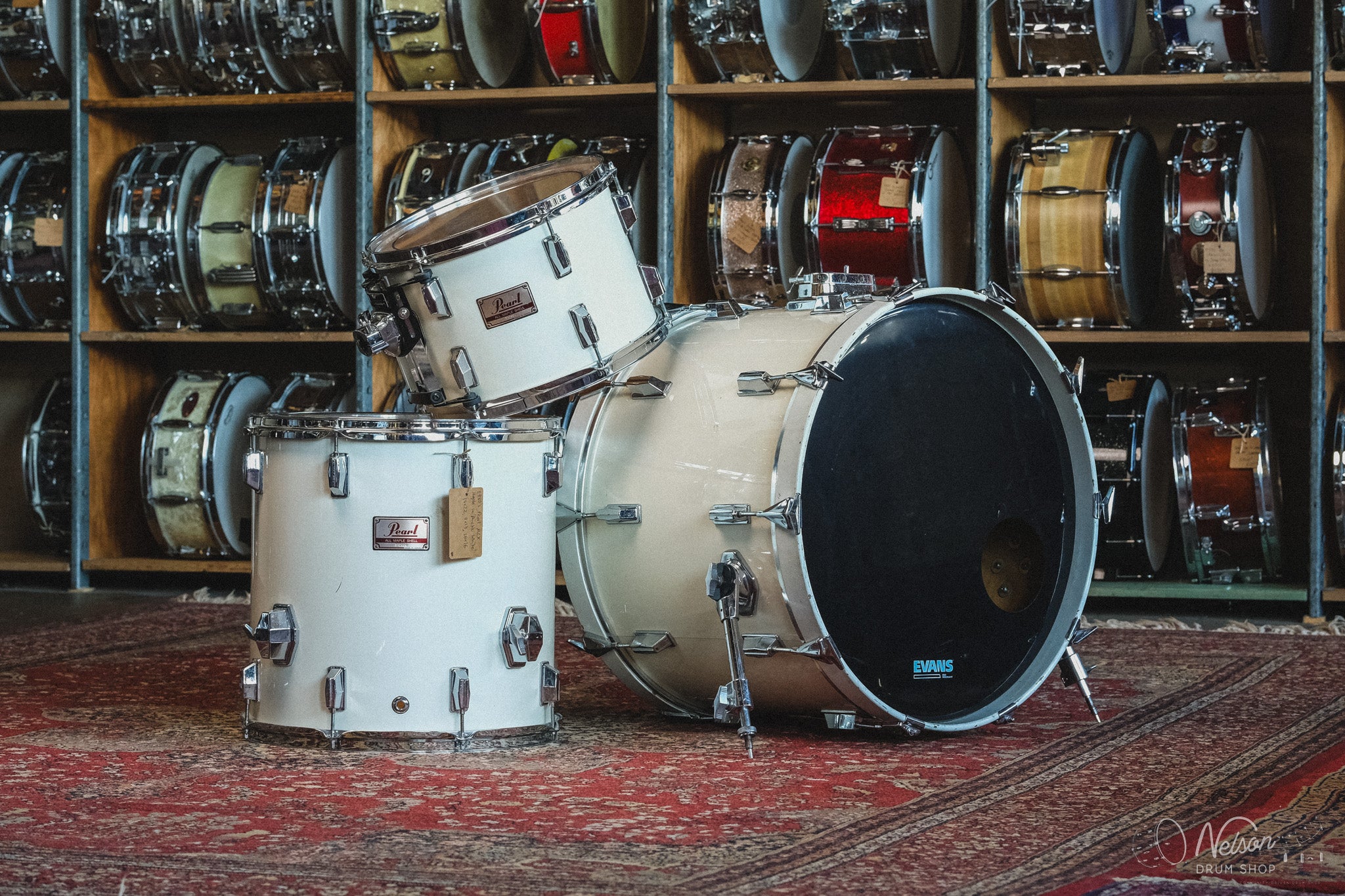 1980s Pearl MLX Maple in Arctic White - 16x22, 9x13, 16x16