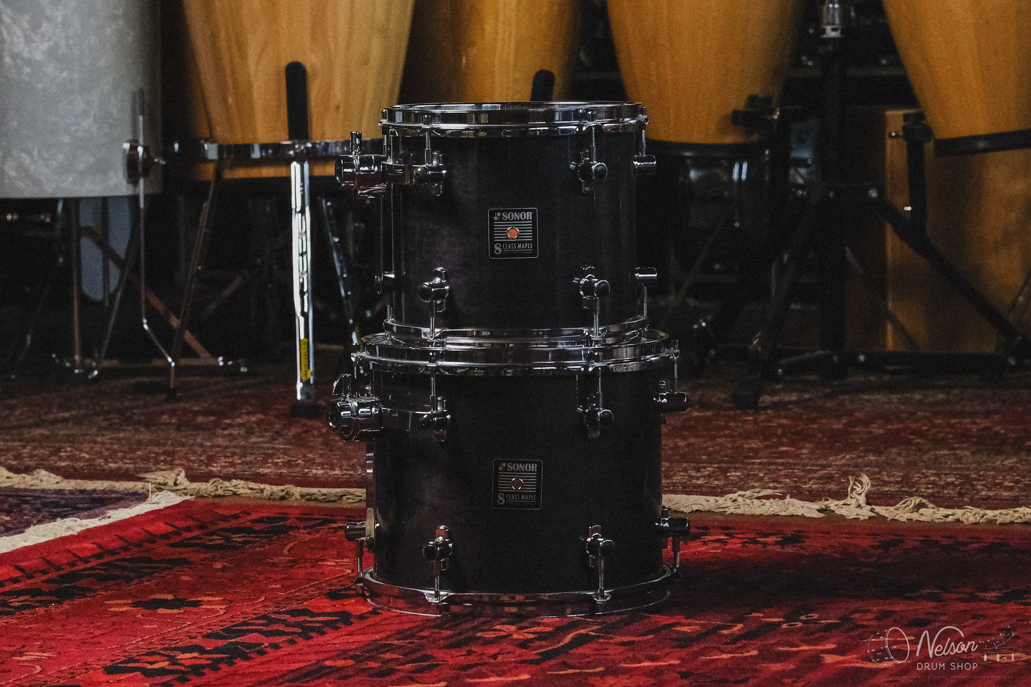 1990s Sonor S-Class Maple in Transparent Black Gloss - 16x22, 9x10, 10x12, 12x14