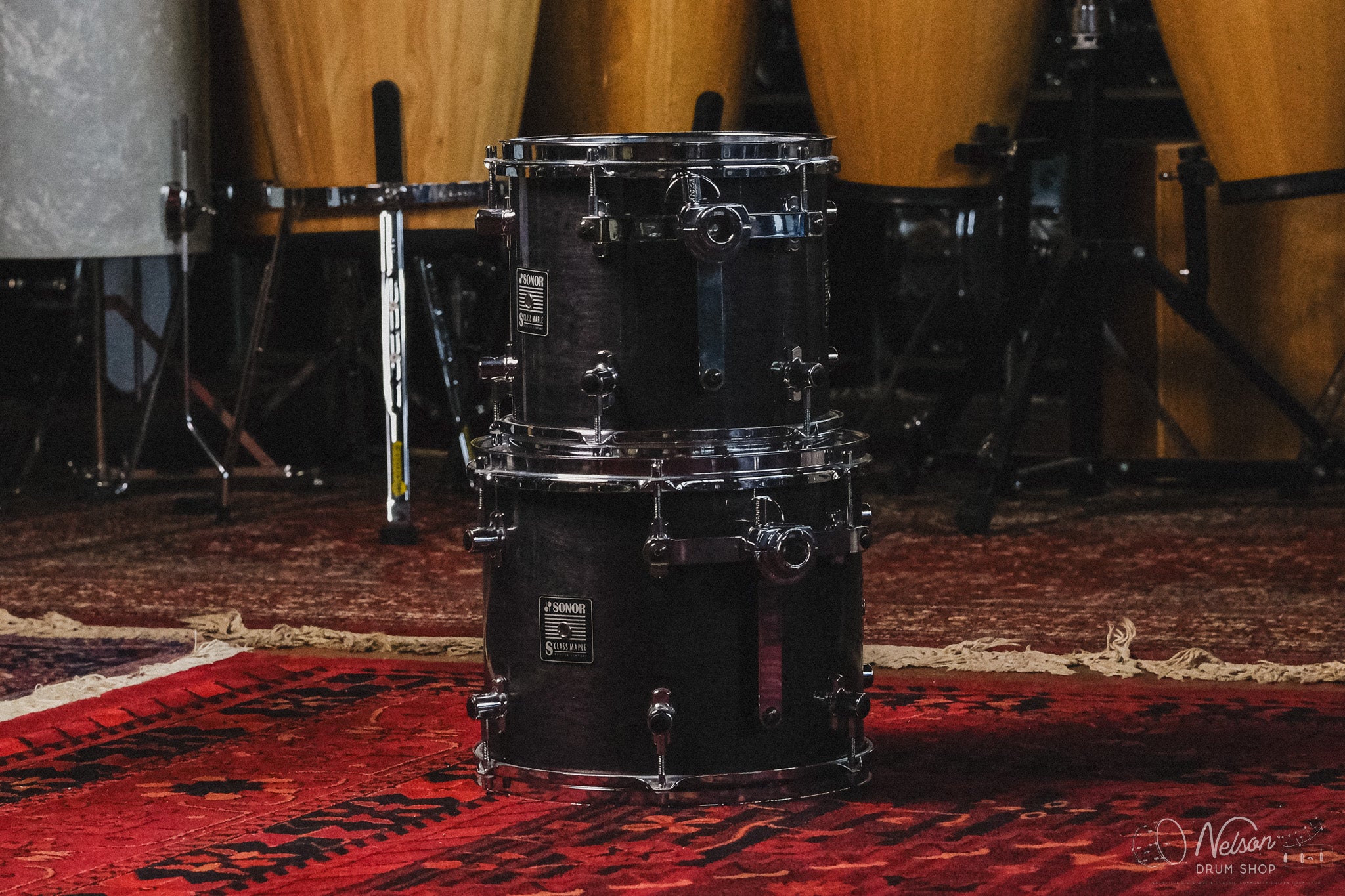 1990s Sonor S-Class Maple in Transparent Black Gloss - 16x22, 9x10, 10x12, 12x14