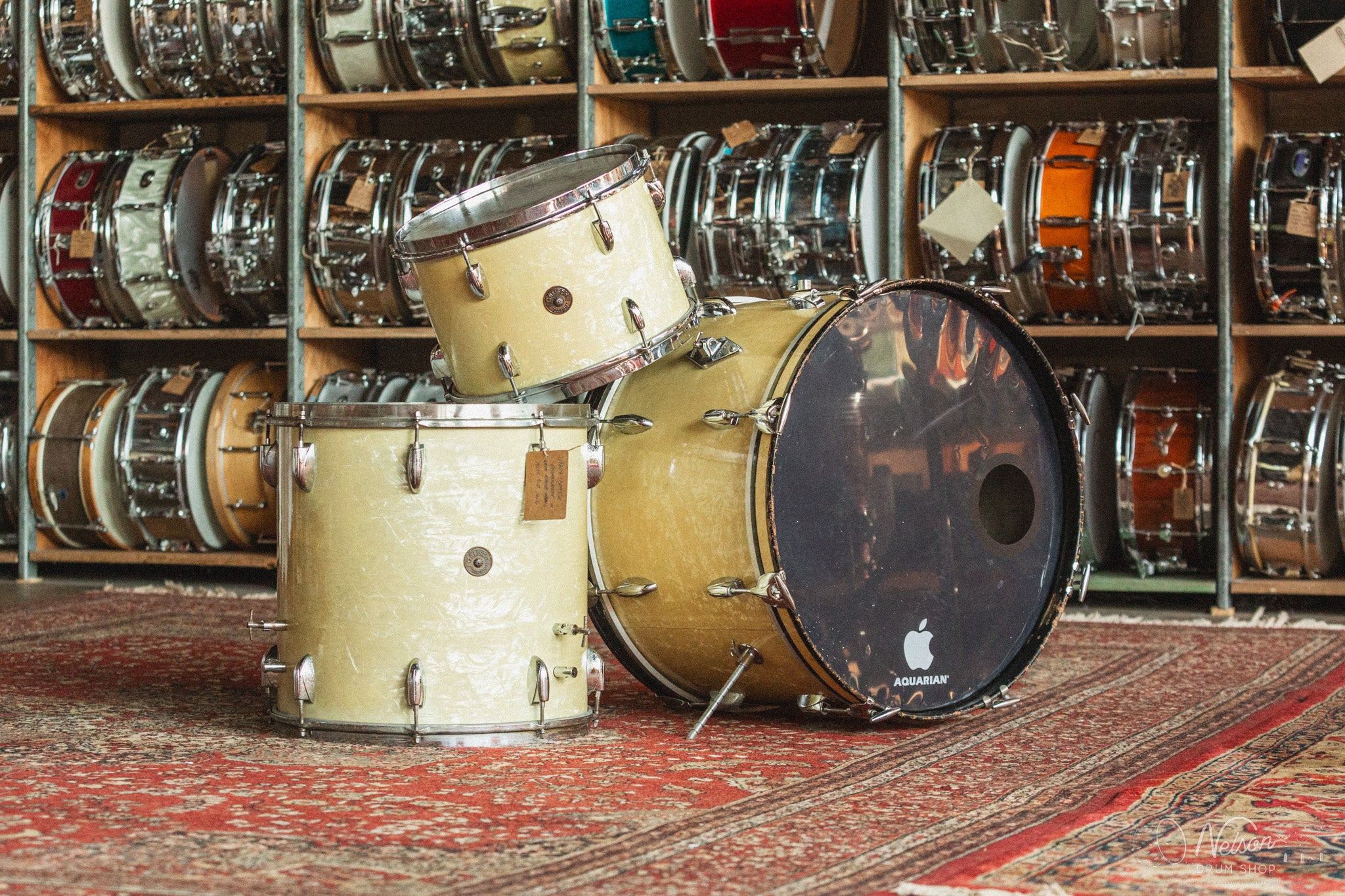 1950s Gretsch Broadkaster in White Marine Pearl - 14x22, 9x13, 16x16