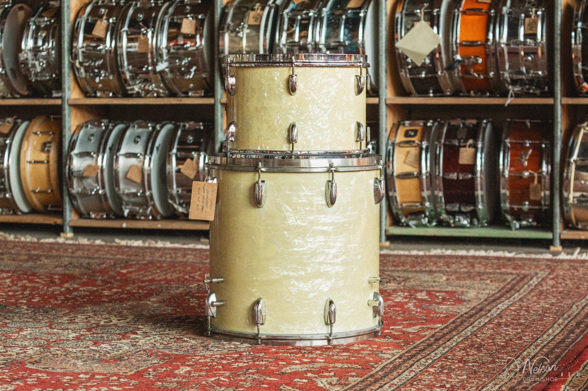 1950s Gretsch Broadkaster in White Marine Pearl - 14x22, 9x13, 16x16