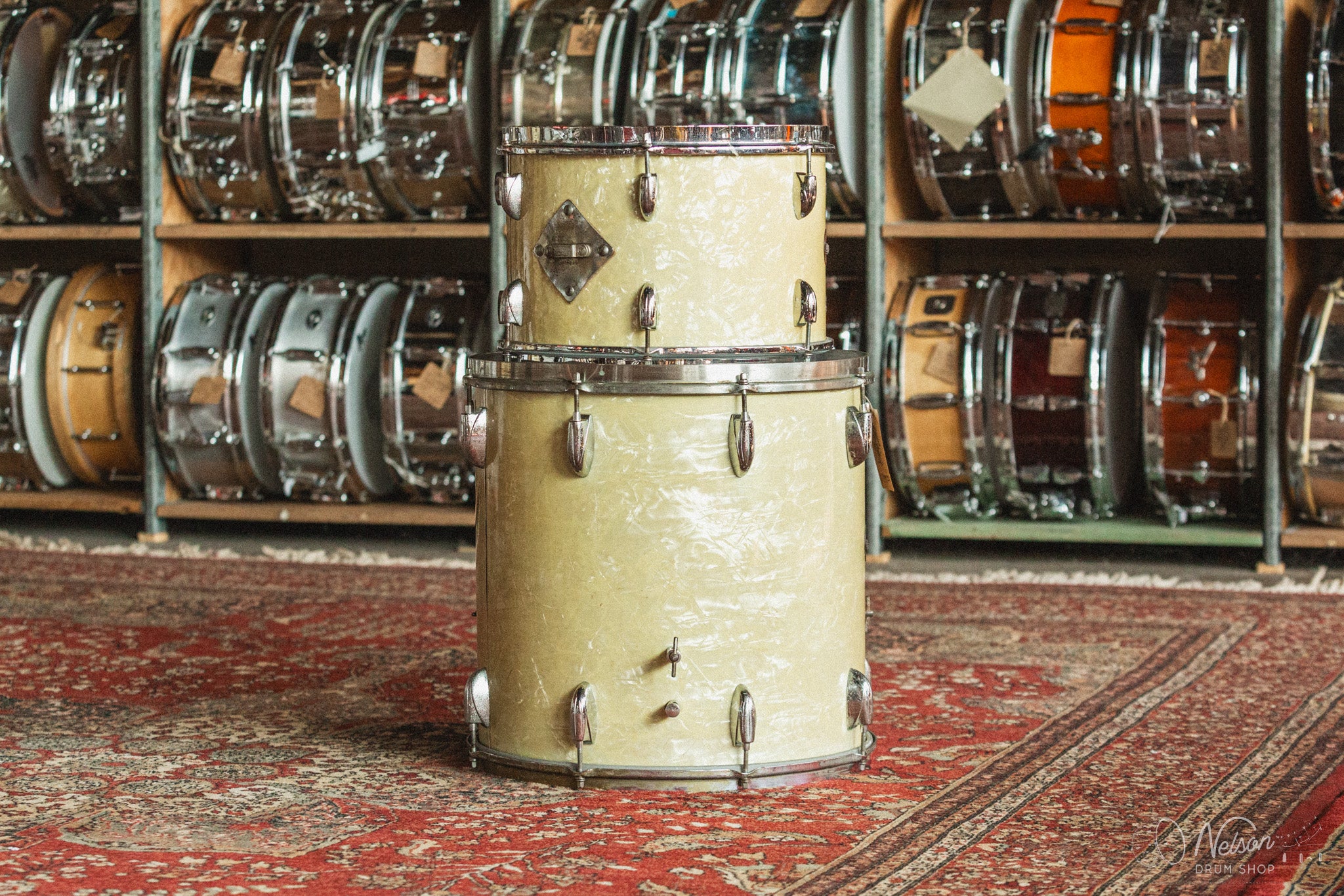 1950s Gretsch Broadkaster in White Marine Pearl - 14x22, 9x13, 16x16