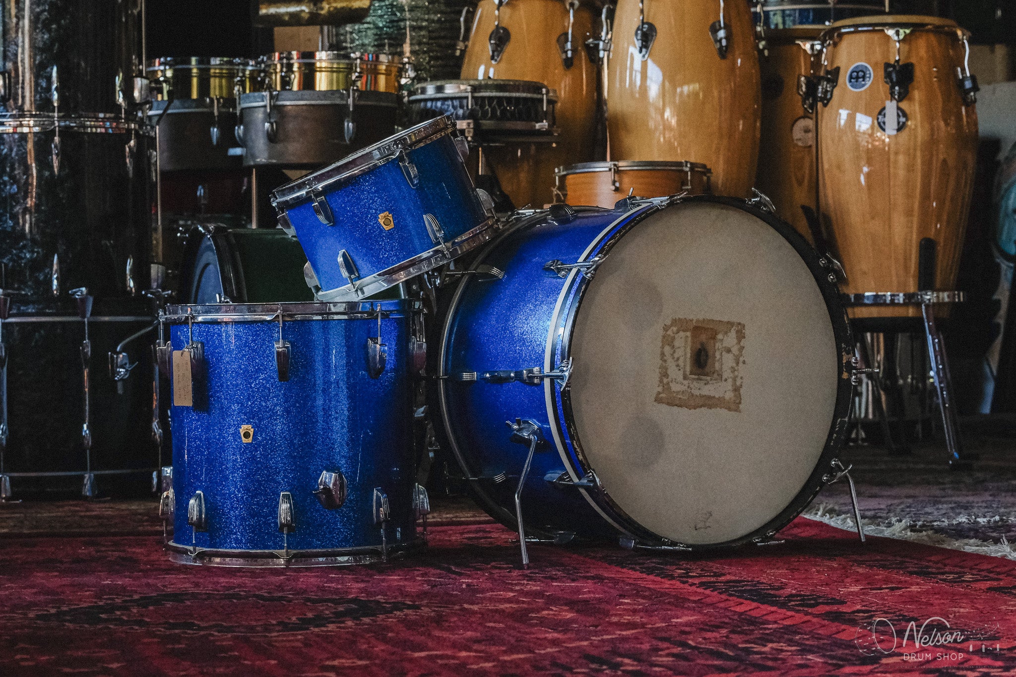 1960s Ludwig 'Hollywood' in Blue Sparkle - 14x22, 8x12, 16x16