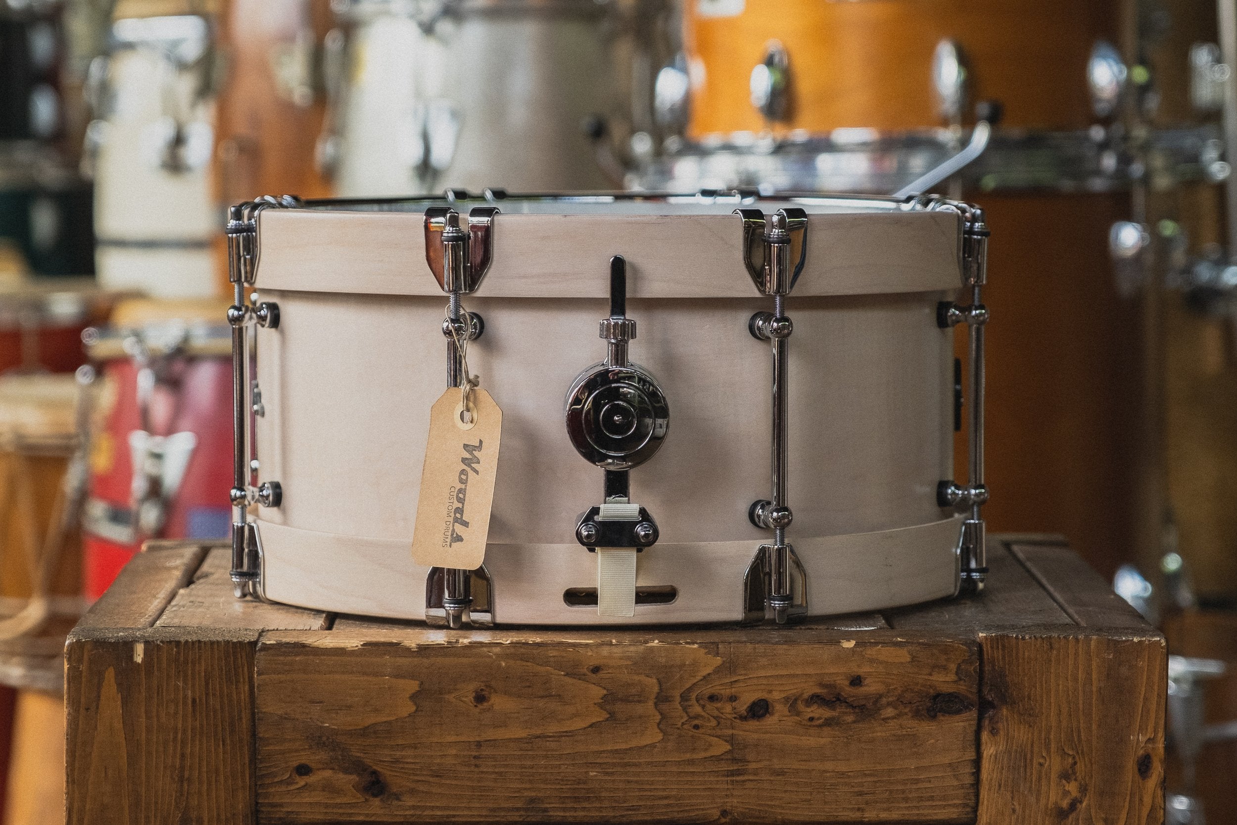 Woods Custom Drums Maple/Mahogany in Whitewash - 6.5x14