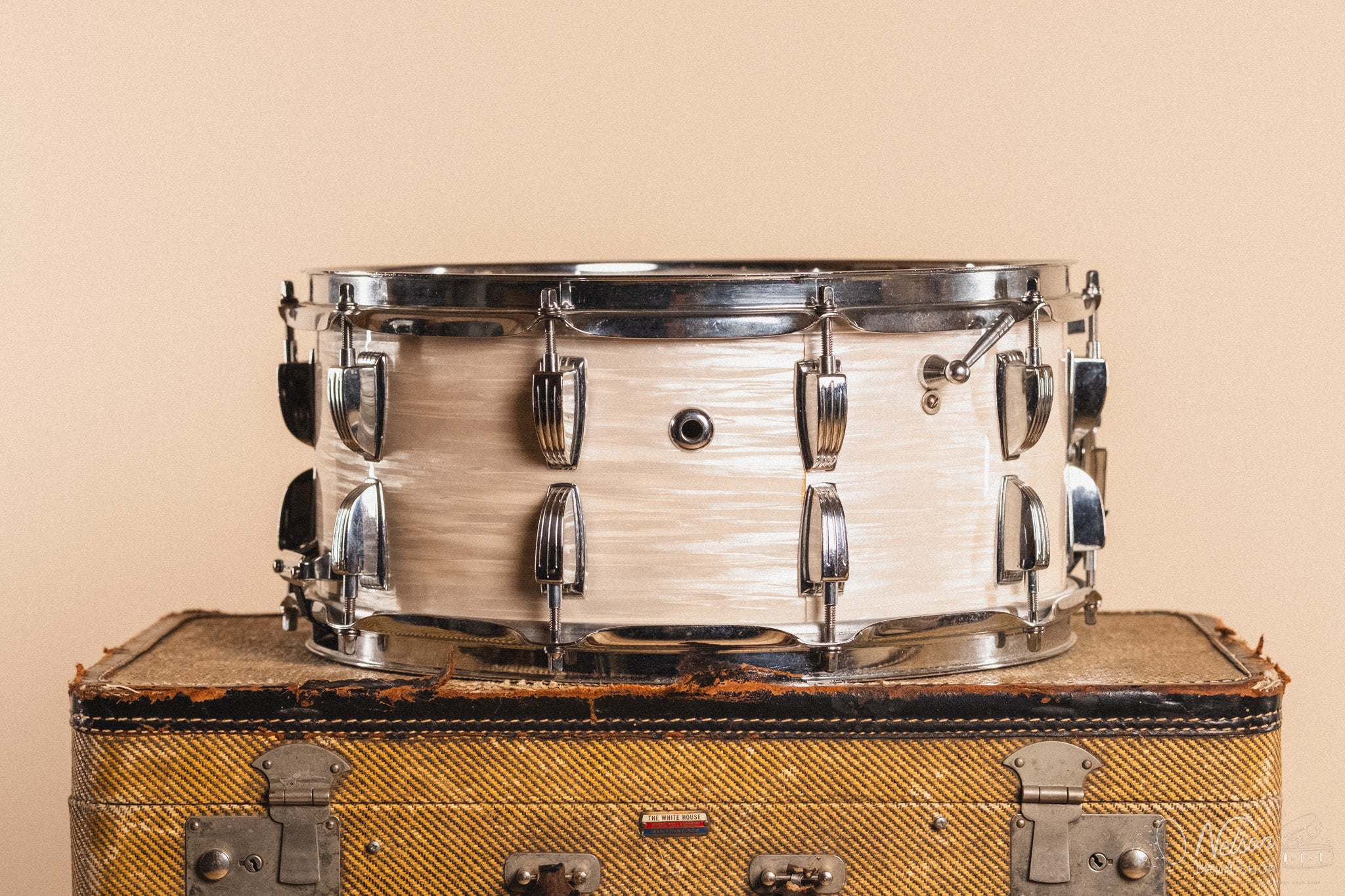 1960s Slingerland Ludwig Mongrel in White Strata - 6.5x14