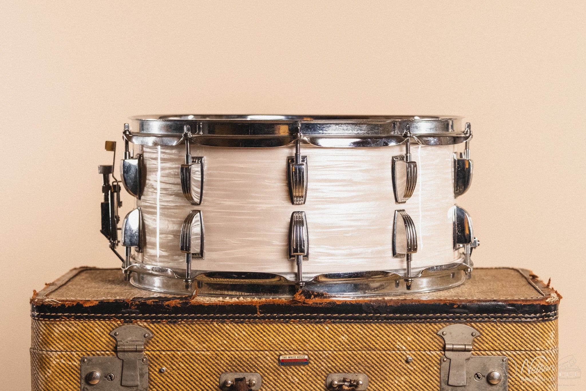 1960s Slingerland Ludwig Mongrel in White Strata - 6.5x14