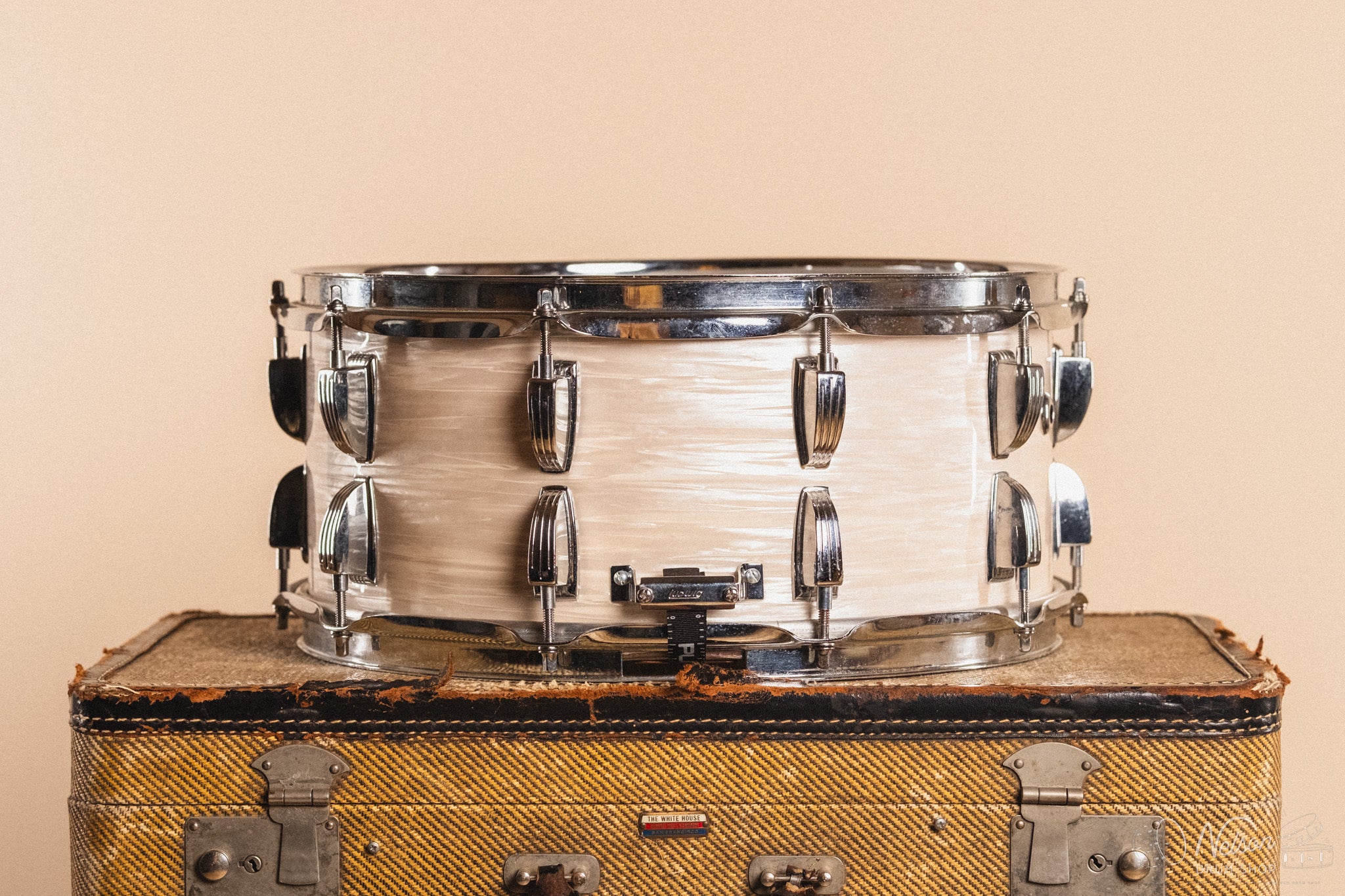 1960s Slingerland Ludwig Mongrel in White Strata - 6.5x14