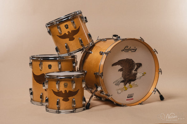 1984 Ludwig 75th Anniversary Maple w/ Walnut Eagle Inlay - 14x22, 11x12, 12x13, 16x16