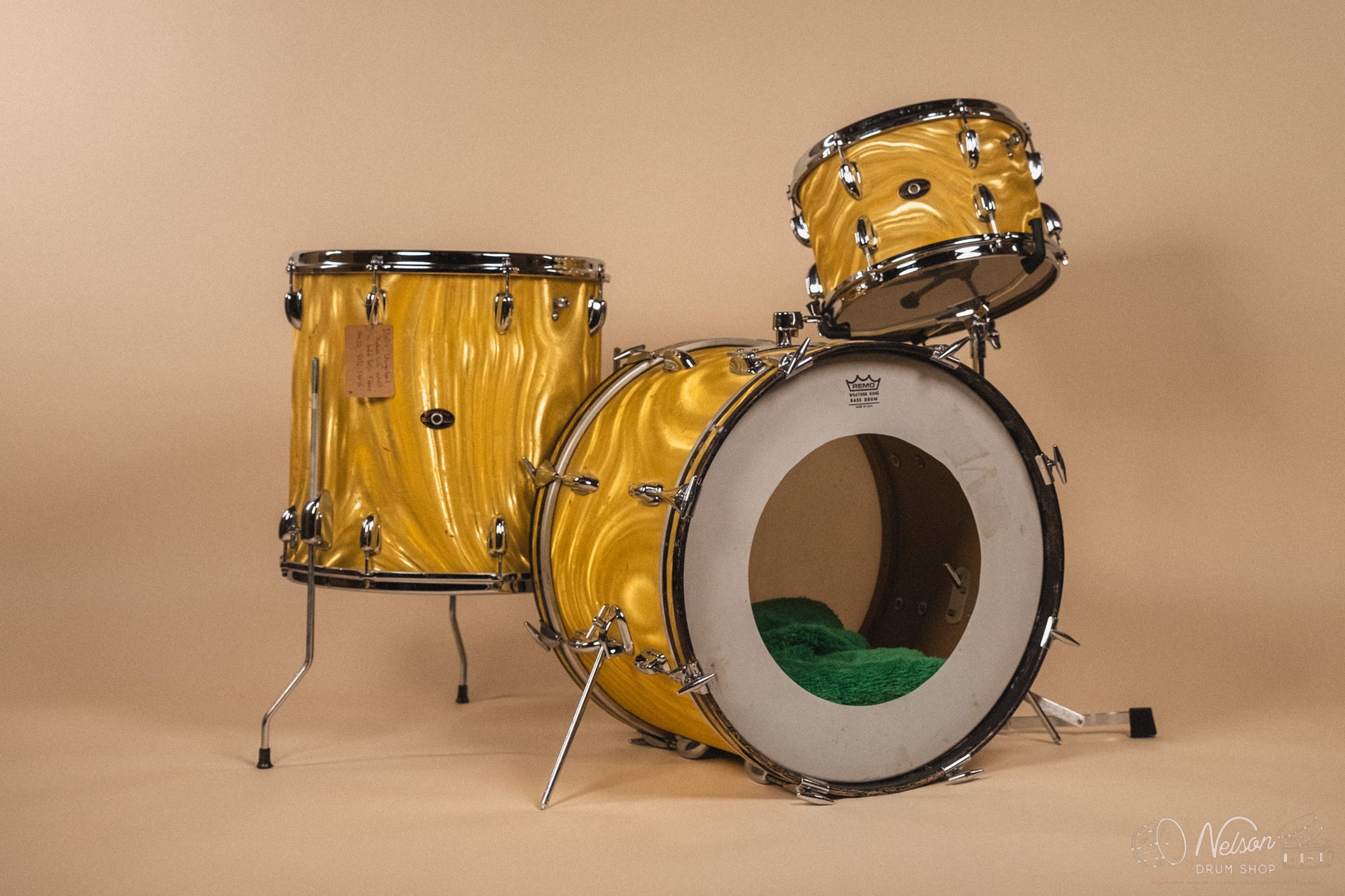 1960s Slingerland 'Modern Solo' in Gold Satin Flame - 14x20, 16x16, 8x12