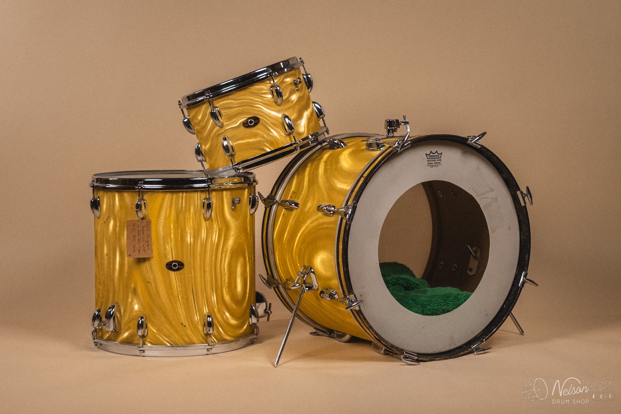 1960s Slingerland 'Modern Solo' in Gold Satin Flame - 14x20, 16x16, 8x12