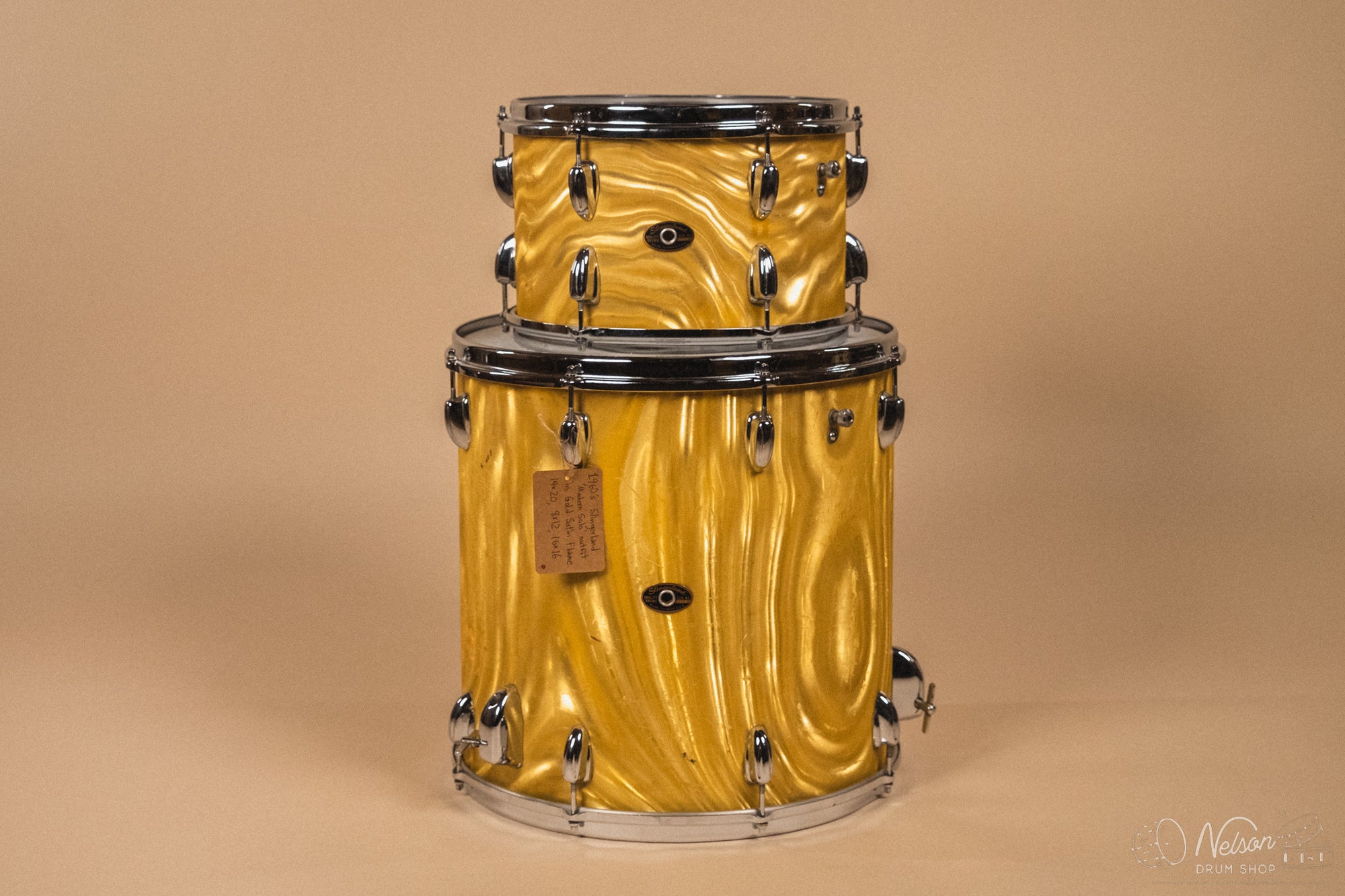 1960s Slingerland 'Modern Solo' in Gold Satin Flame - 14x20, 16x16, 8x12