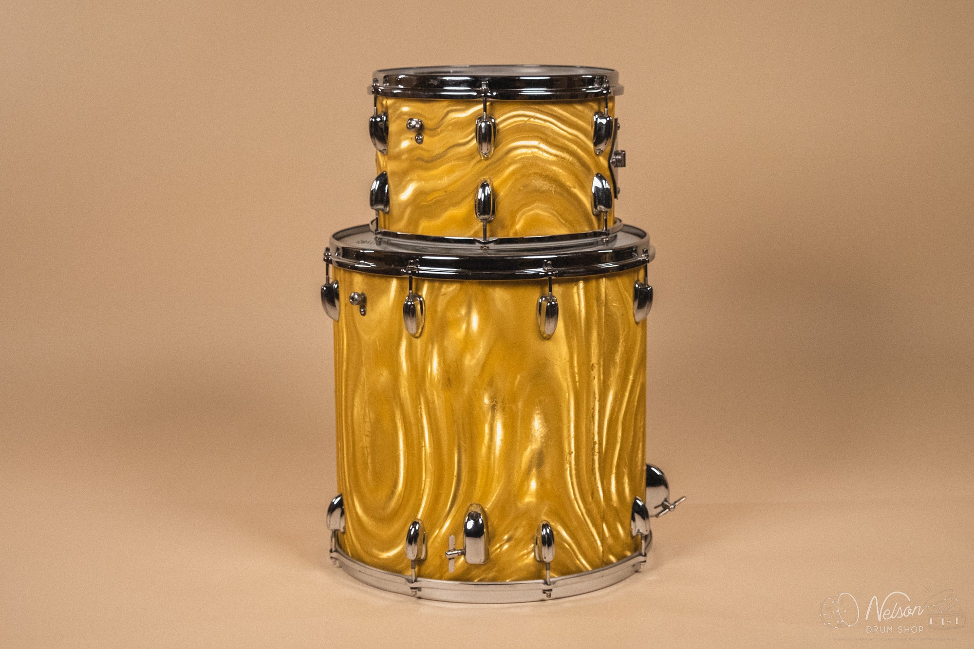 1960s Slingerland 'Modern Solo' in Gold Satin Flame - 14x20, 16x16, 8x12