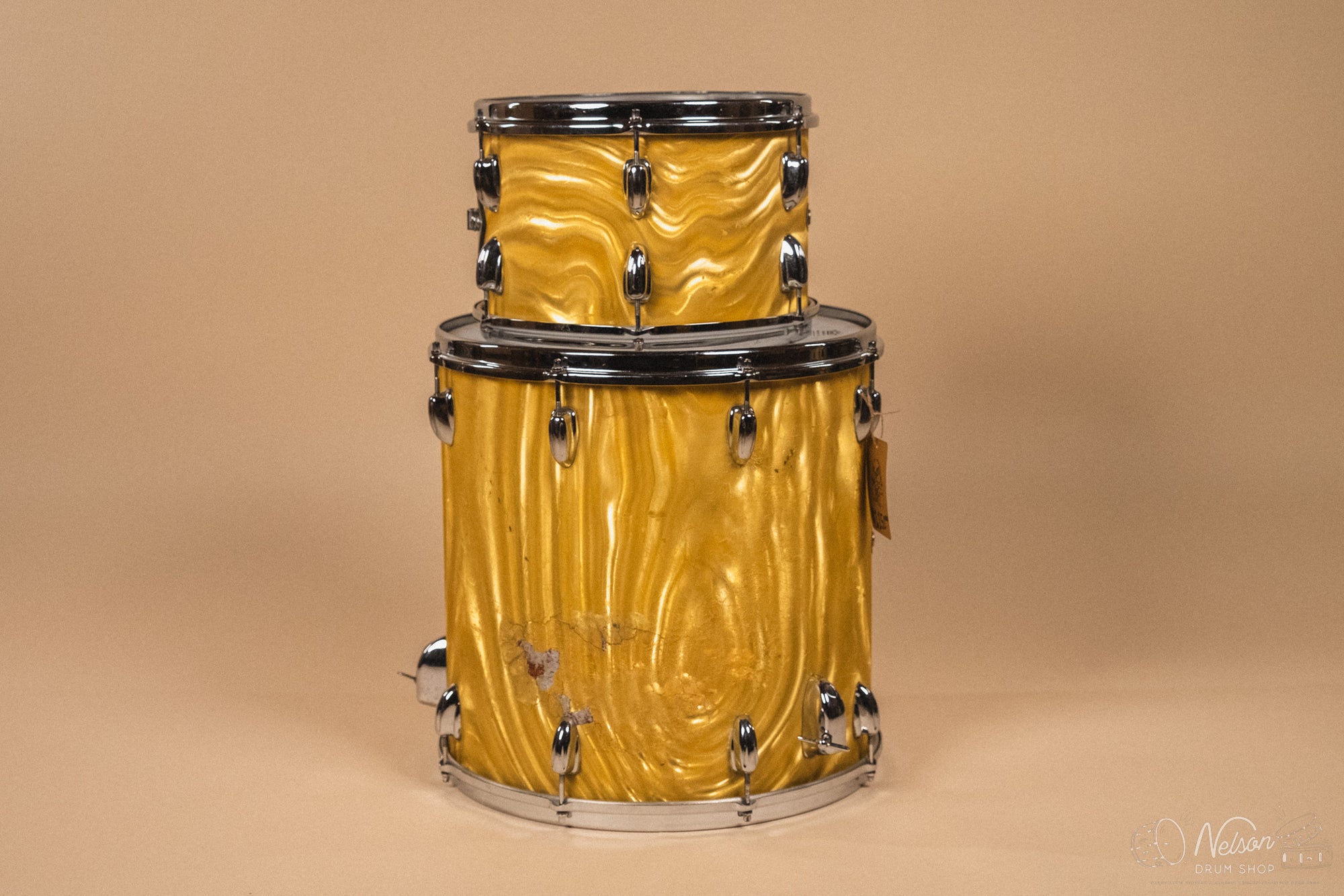 1960s Slingerland 'Modern Solo' in Gold Satin Flame - 14x20, 16x16, 8x12