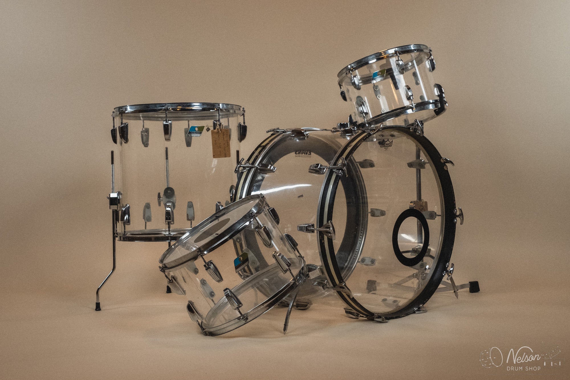 1970s Ludwig 'Hollywood' in Clear Vistalite - 14x22, 8x12, 9x13, 16x16