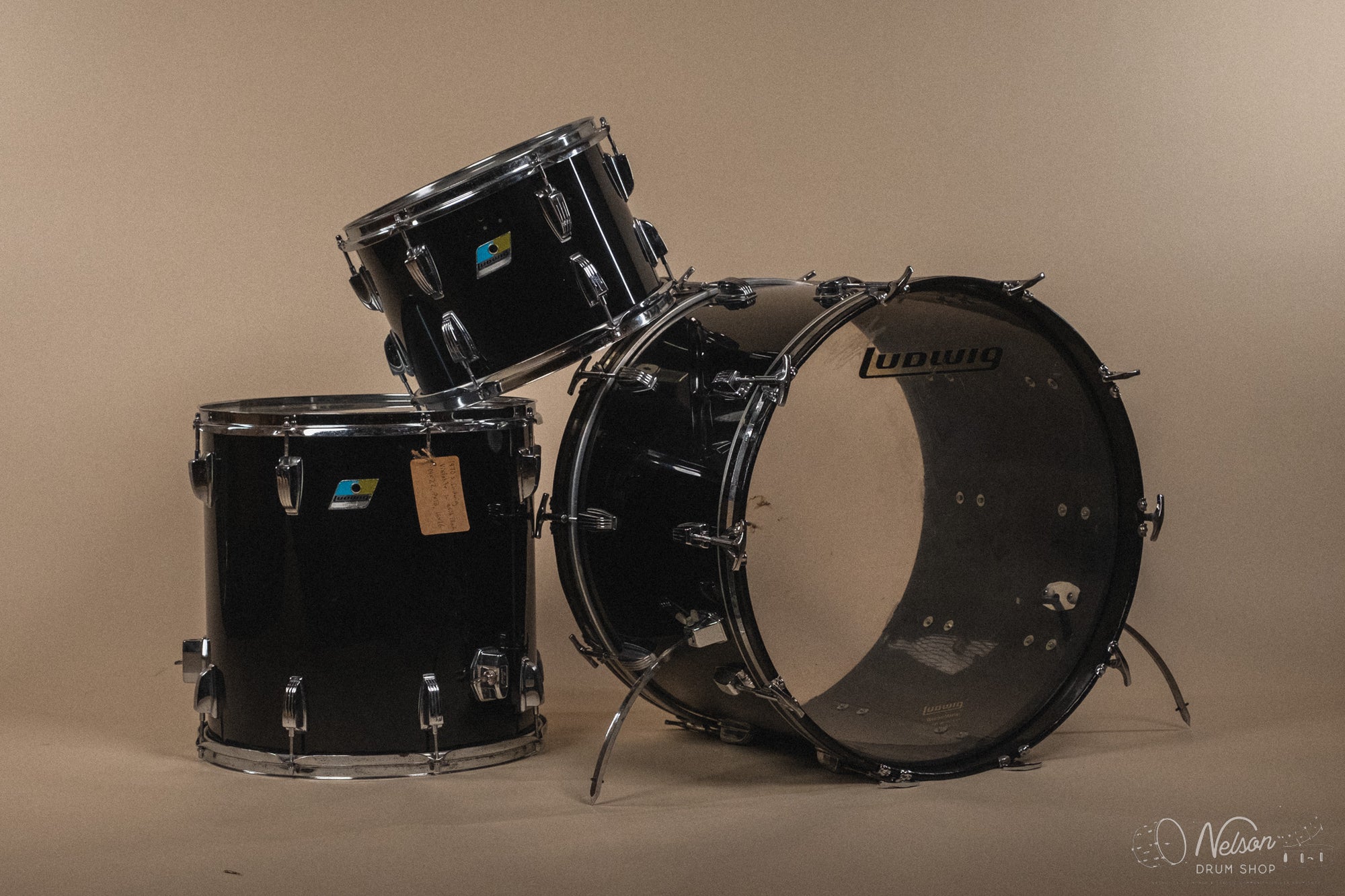 1970s Ludwig 'Super Classic' in Black Vistalite - 14x22, 9x13, 16x16