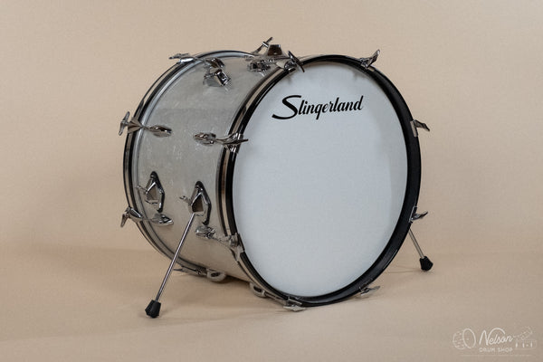 1970s Slingerland Gene Krupa Deluxe in White Marine Pearl - 14x20, 9x13, 14x16