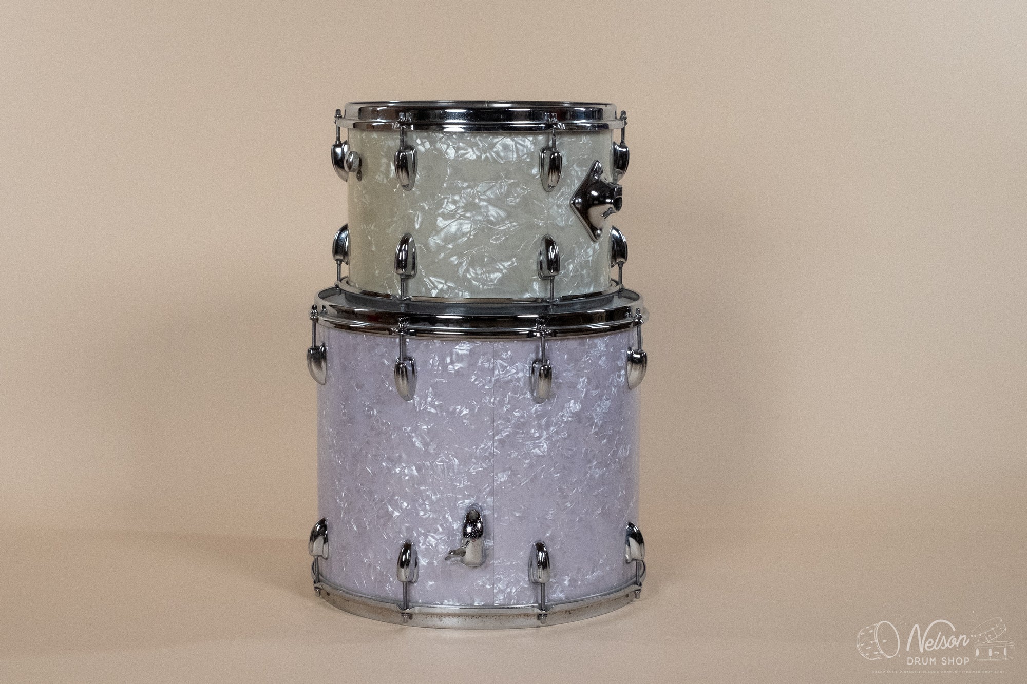 1970s Slingerland Gene Krupa Deluxe in White Marine Pearl - 14x20, 9x13, 14x16