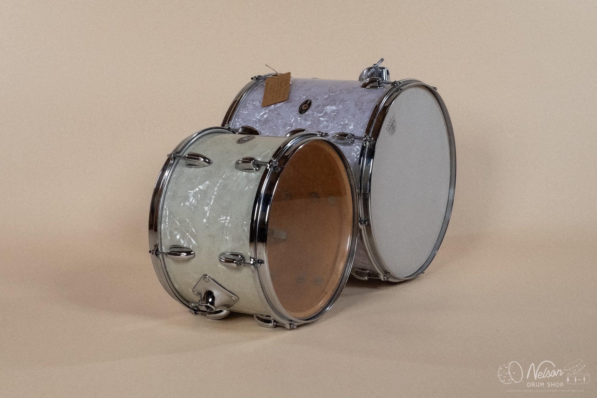 1970s Slingerland Gene Krupa Deluxe in White Marine Pearl - 14x20, 9x13, 14x16