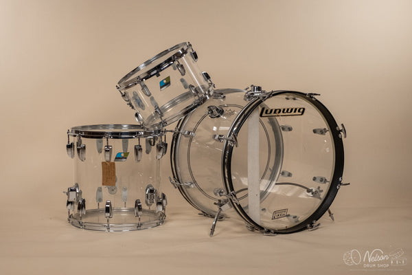 1970s Ludwig 'Downbeat' in Clear Vistalite - 14x20, 8x12, 14x14