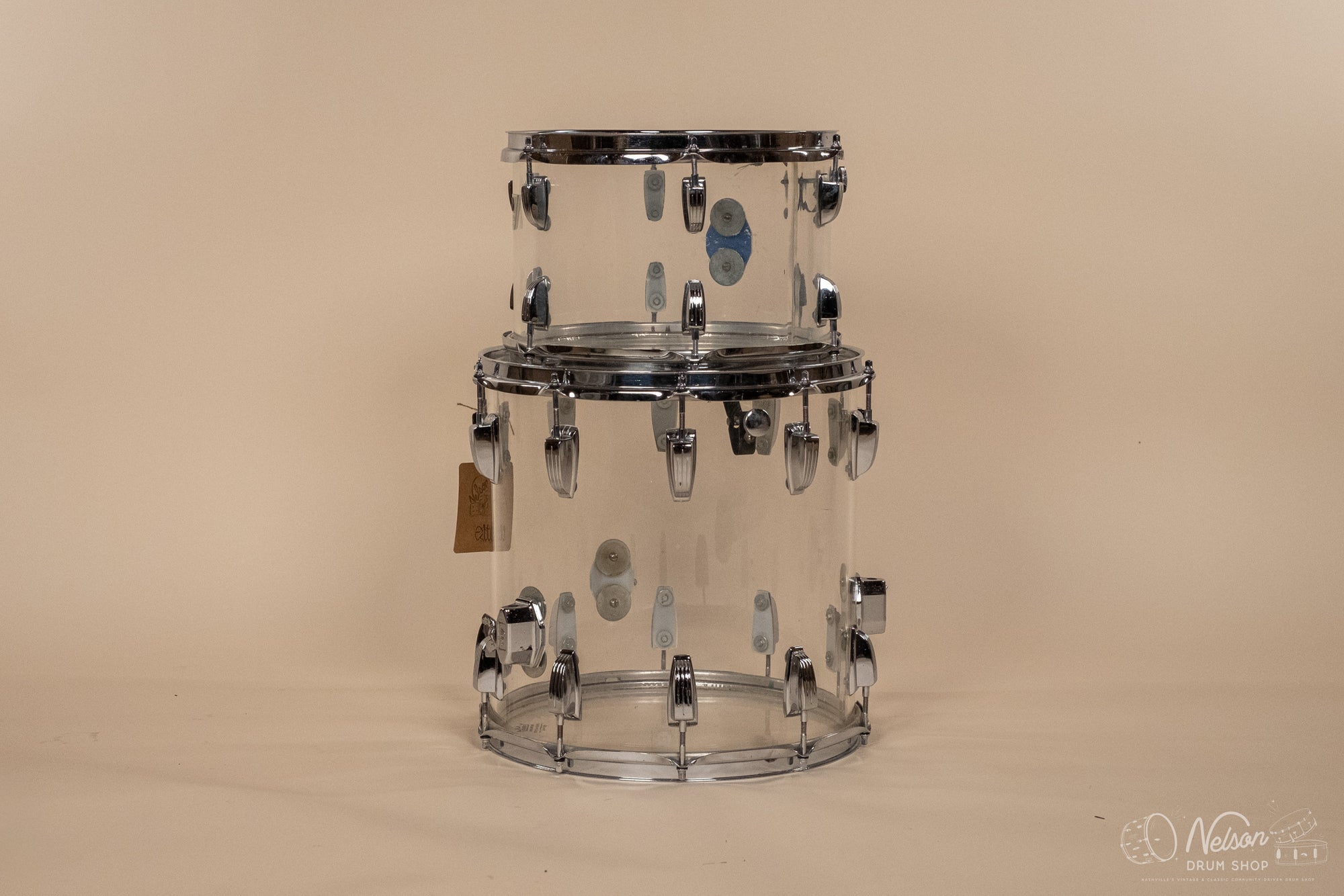 1970s Ludwig 'Downbeat' in Clear Vistalite - 14x20, 8x12, 14x14