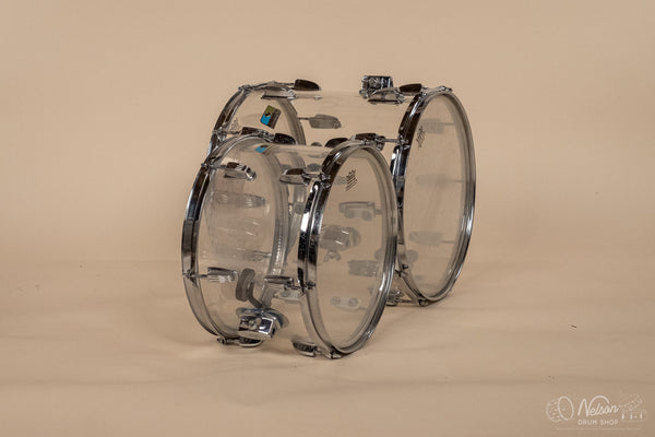 1970s Ludwig 'Downbeat' in Clear Vistalite - 14x20, 8x12, 14x14