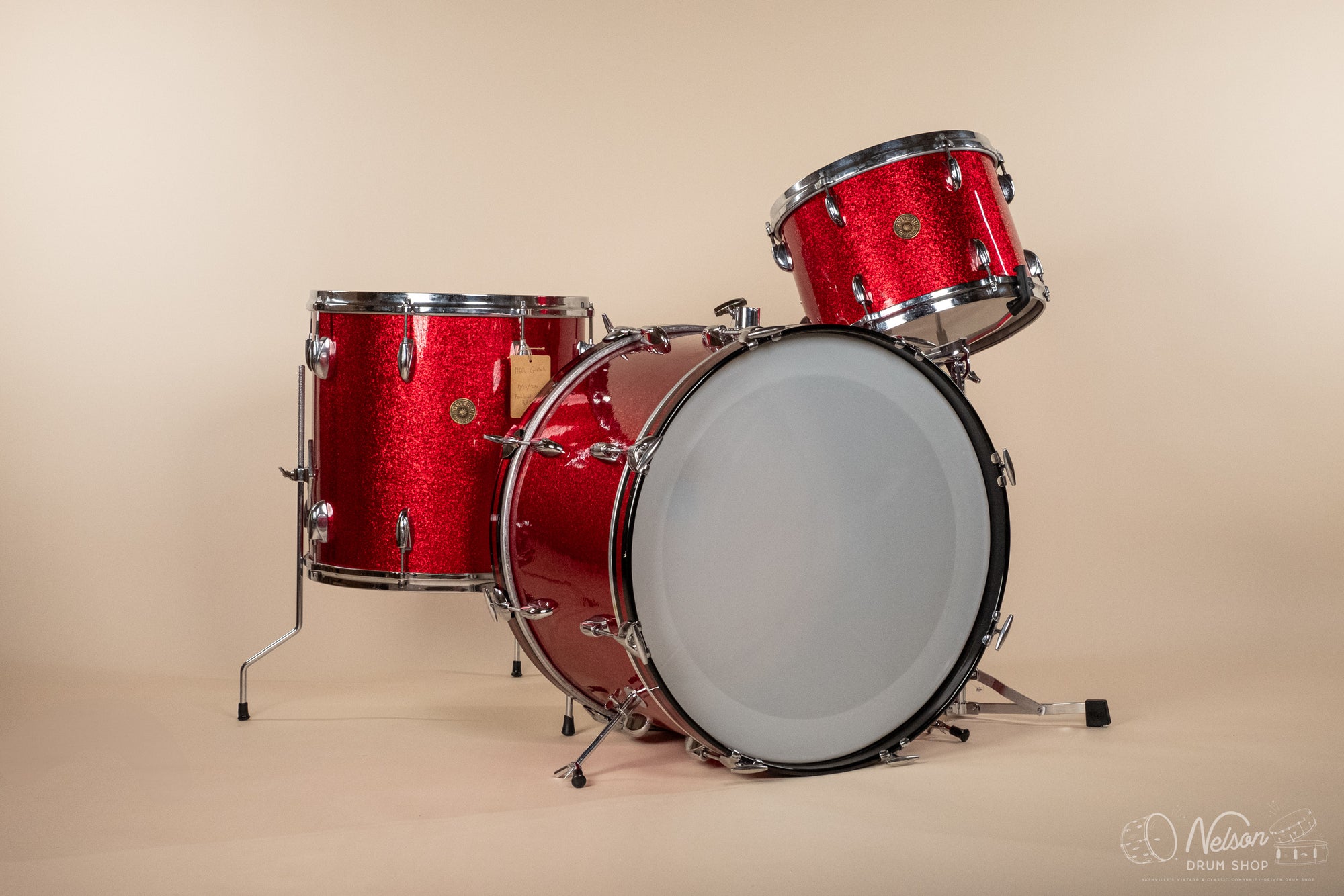 1960s Gretsch 'Name Band' Re-wrapped in Red Sparkle - 14x22, 9x13, 16x16