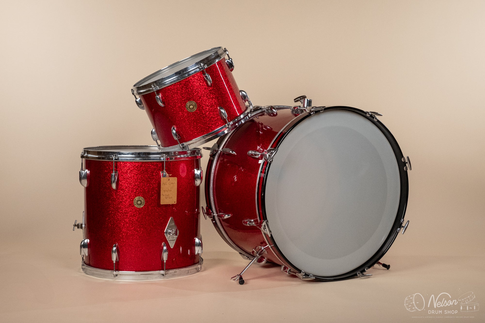 1960s Gretsch 'Name Band' Re-wrapped in Red Sparkle - 14x22, 9x13, 16x16