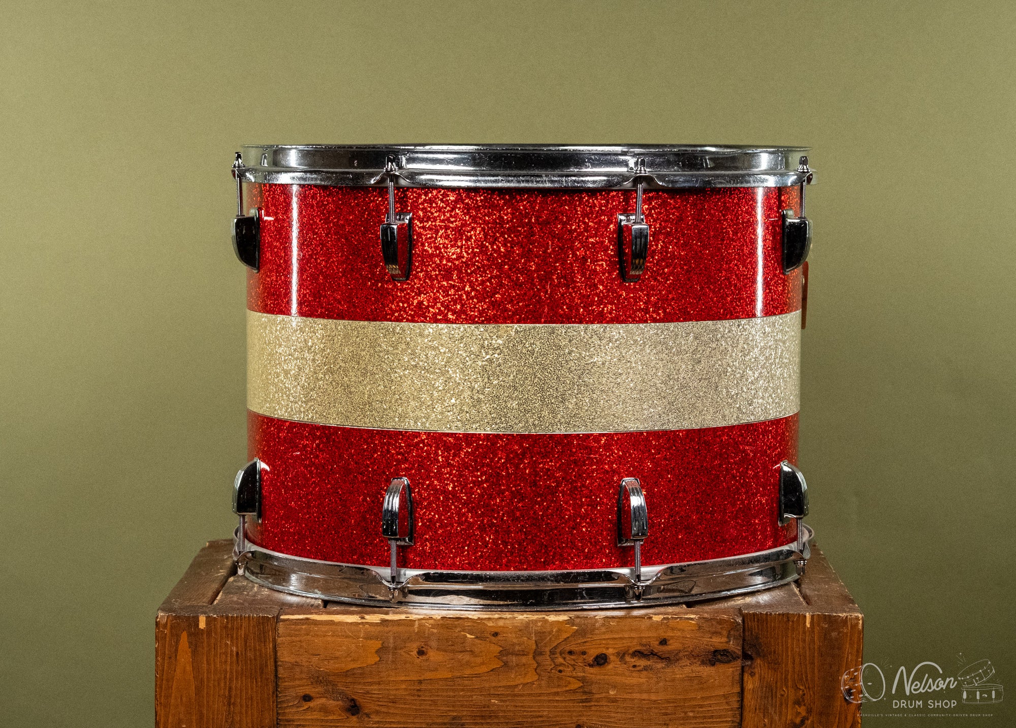 1960s Ludwig Marching Tenor in Red & Silver Sparkle - 12x17