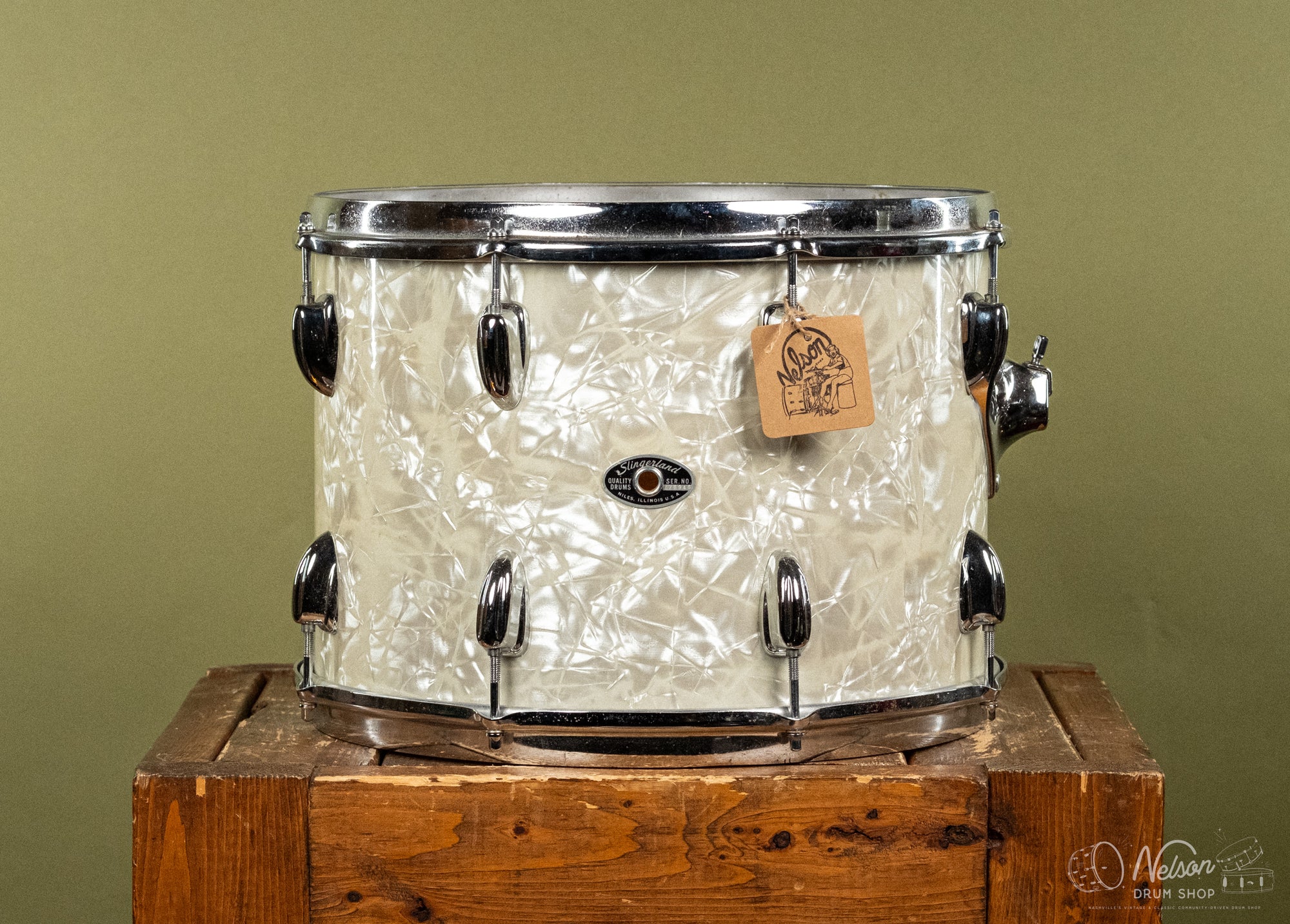 1970s Slingerland Tom in White Marine Pearl - 10x14