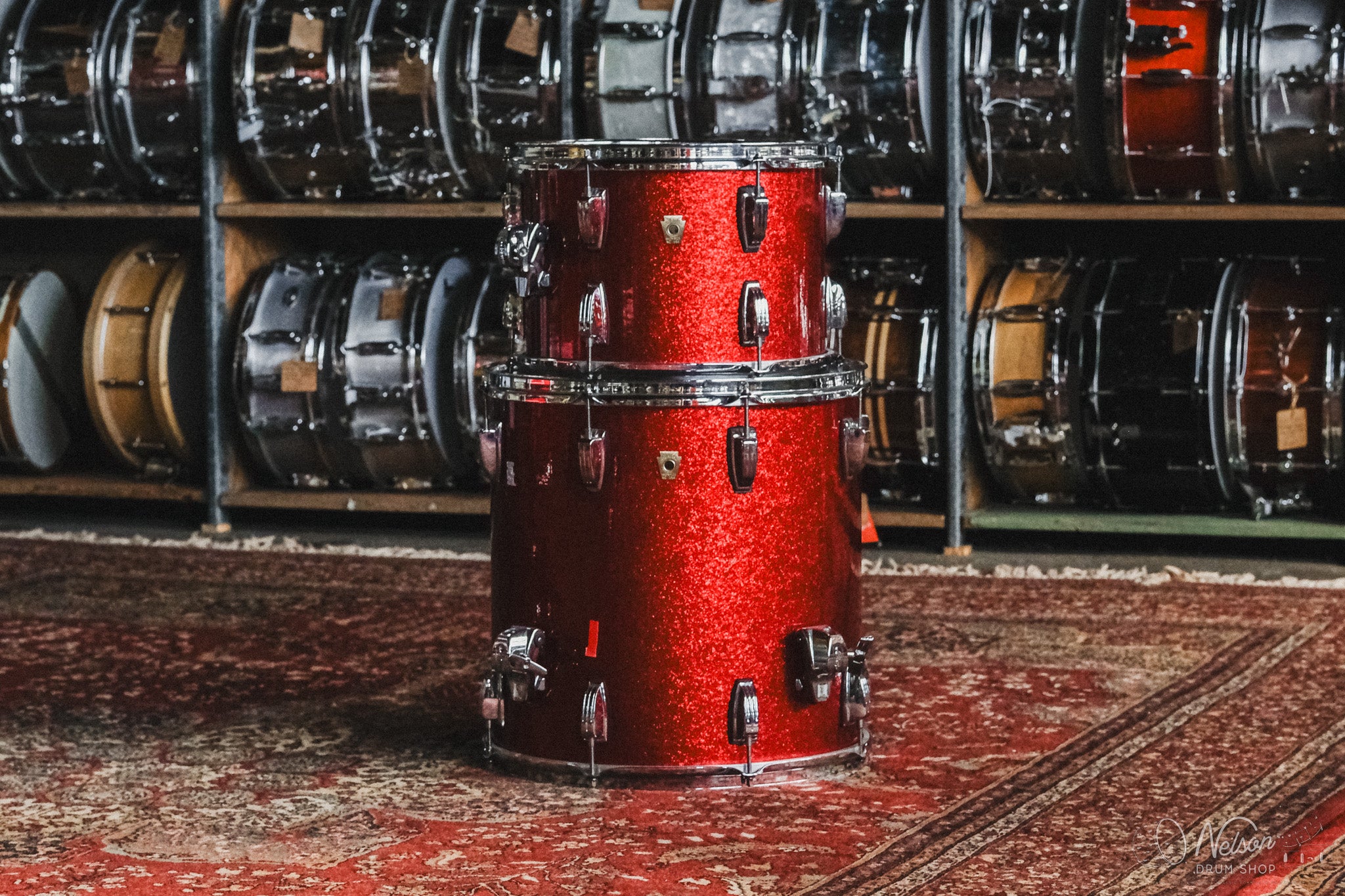 Used Ludwig Classic Maple 'Pro Beat' in Red Sparkle - 14x24, 9x13, 16x16