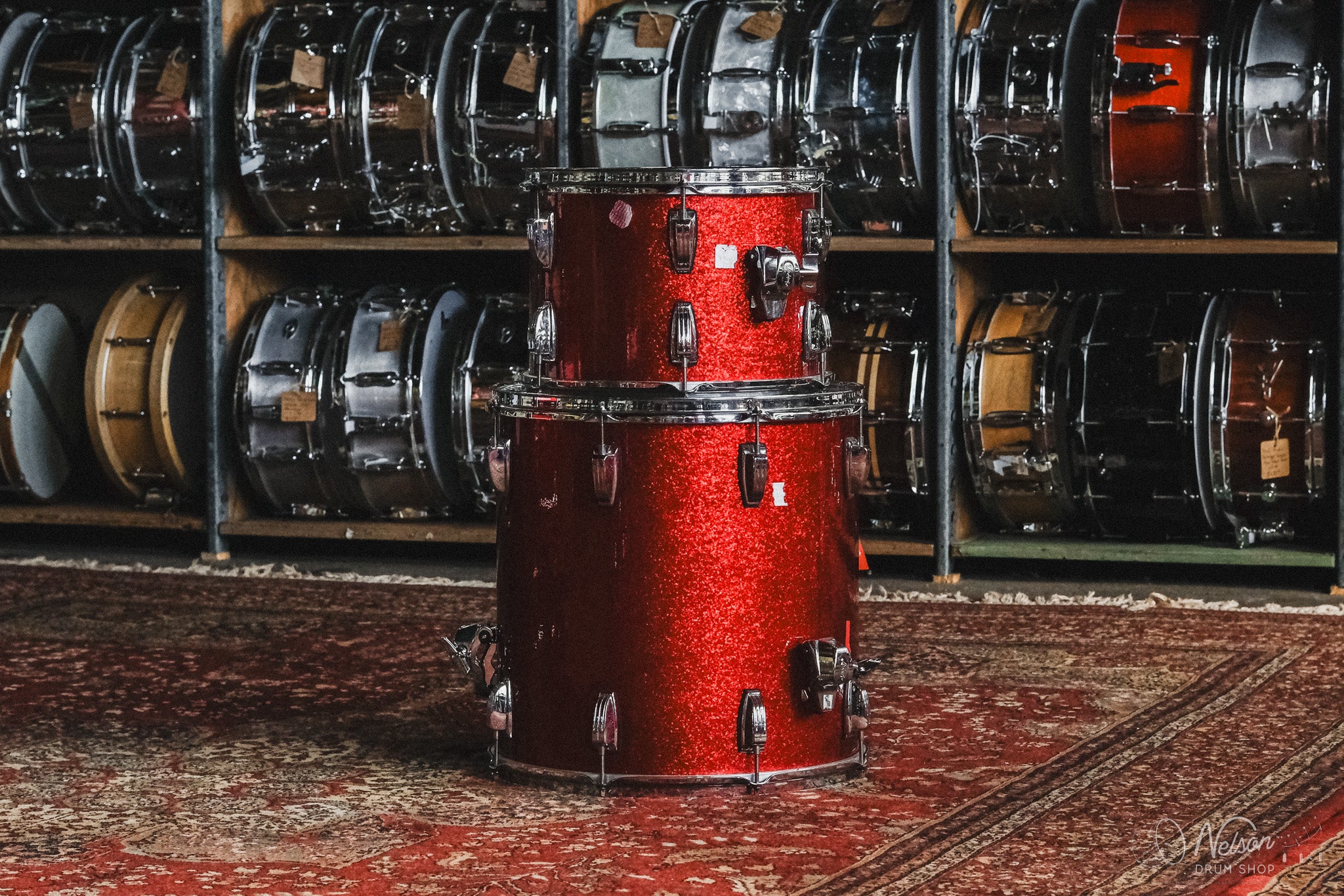 Used Ludwig Classic Maple 'Pro Beat' in Red Sparkle - 14x24, 9x13, 16x16