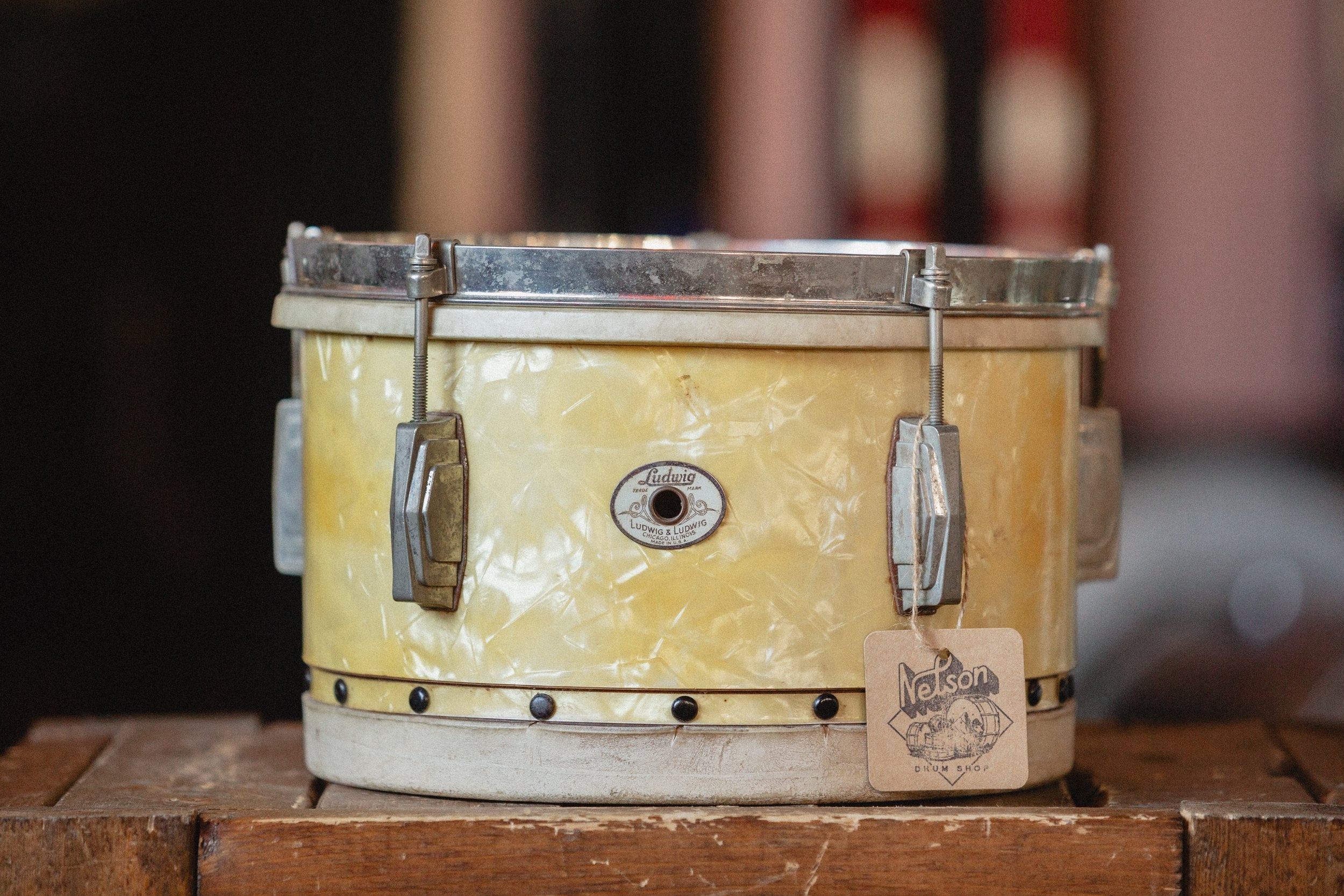 1940s Ludwig Tack Bottom Tom in White Marine Pearl - 7x11