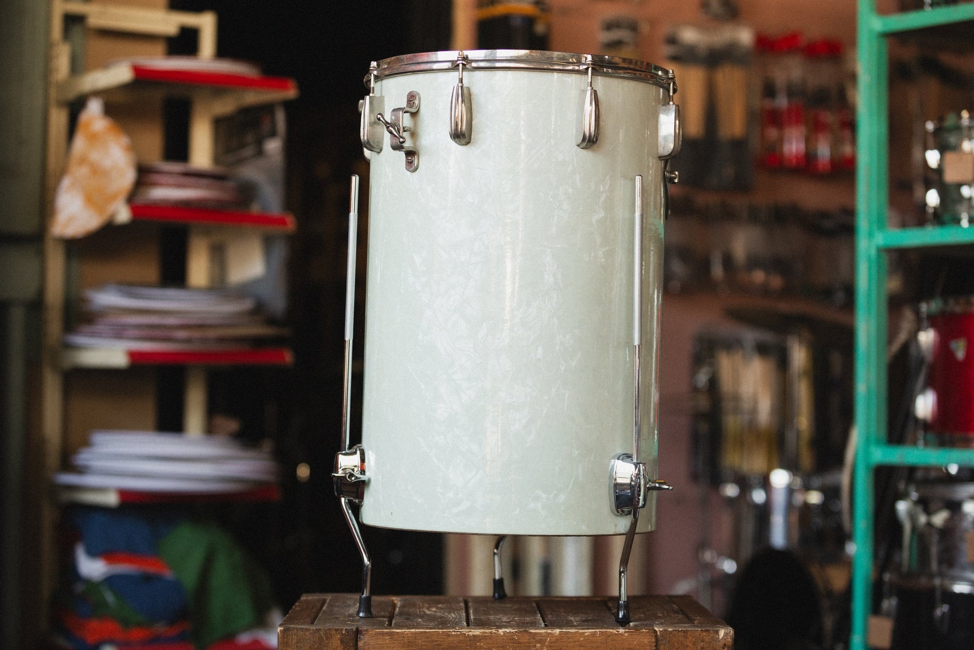 Late 40s-Early 50s Slingerland Converted Cocktail Drum in White Marine Pearl - 21x14