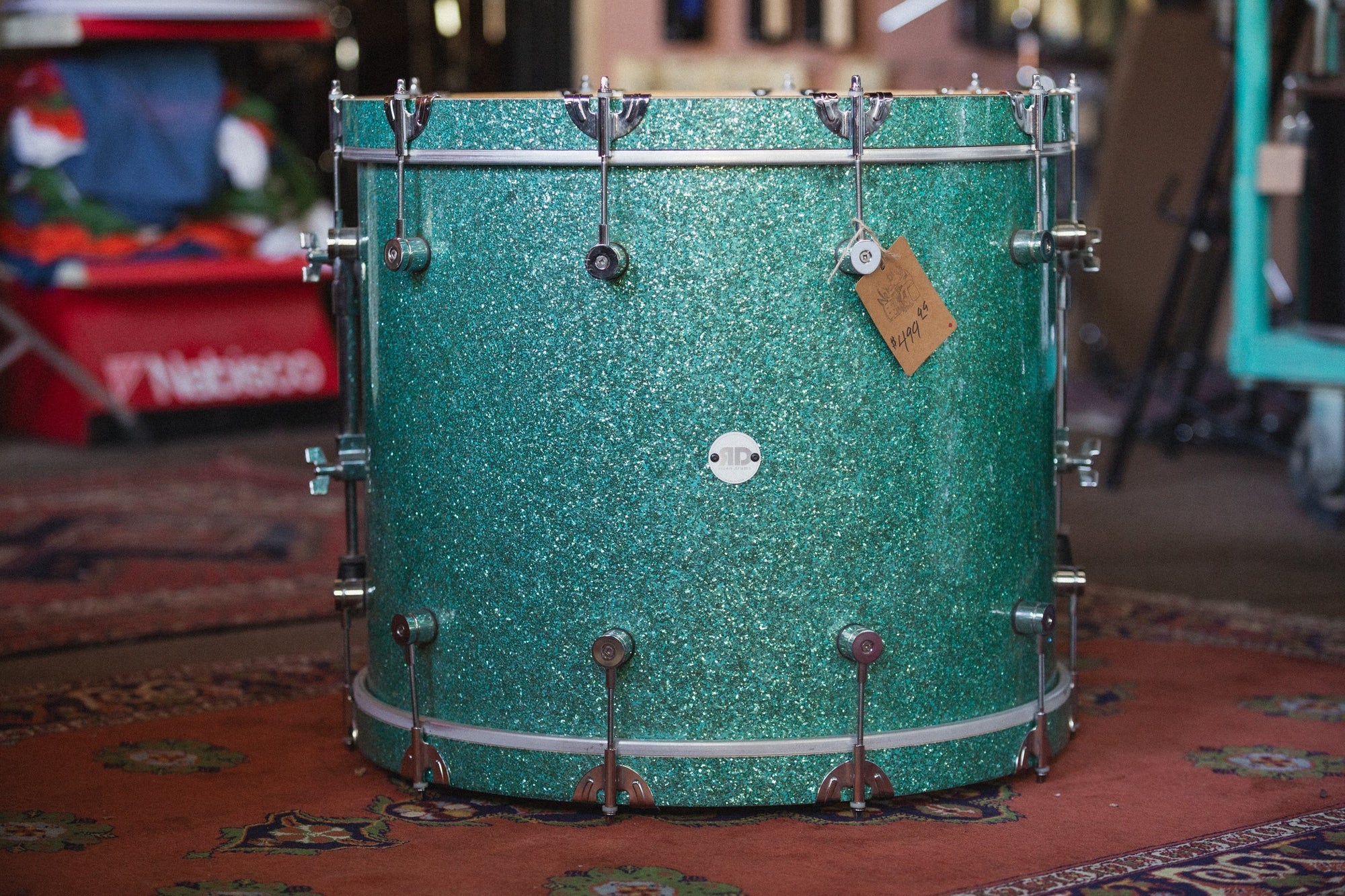 Used Risen Maple Bass Drum in Turquoise Glass Glitter - 18x22