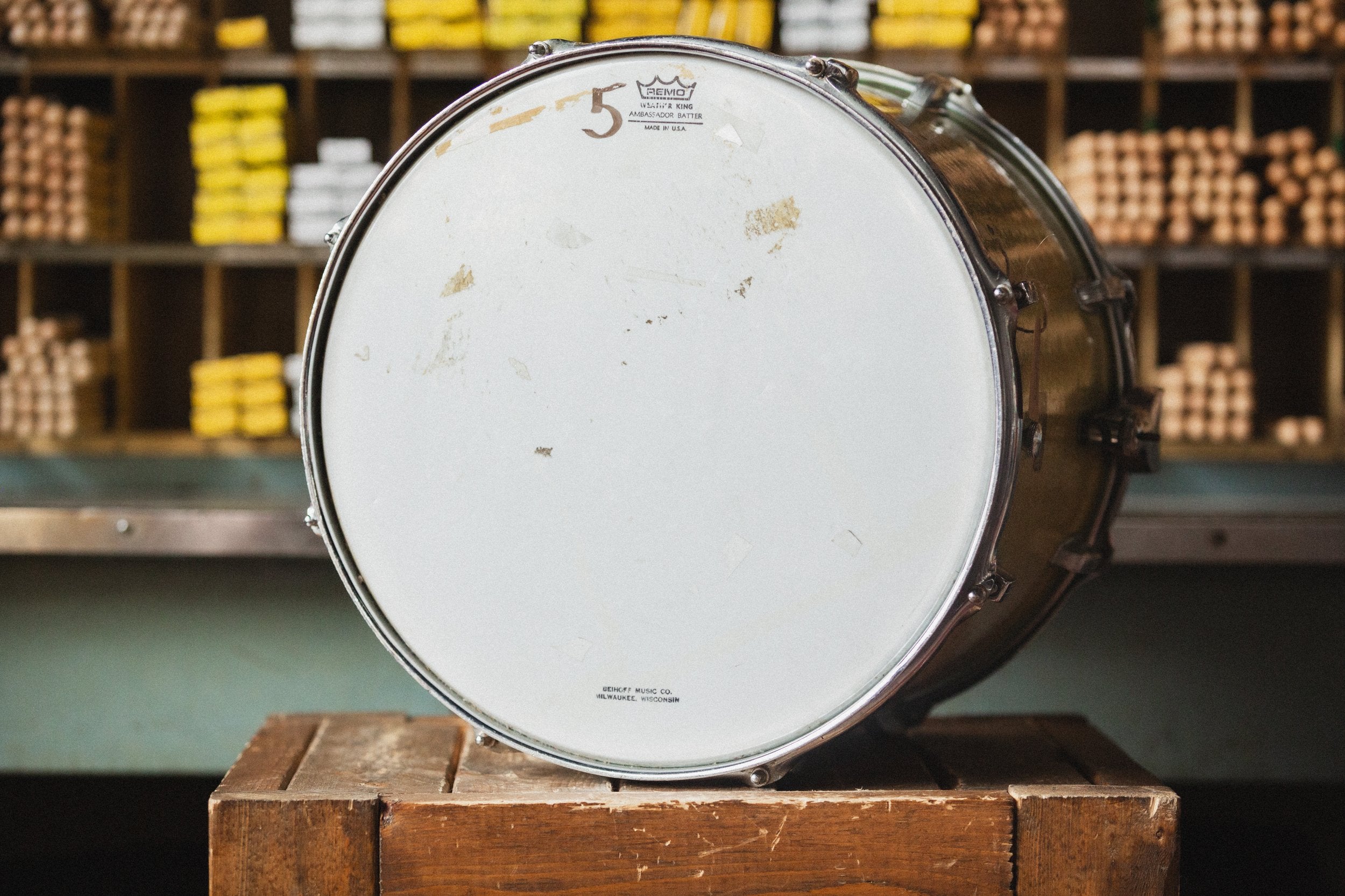 1959 Ludwig Transition Badge Marching Snare in Green Sparkle - 12x15