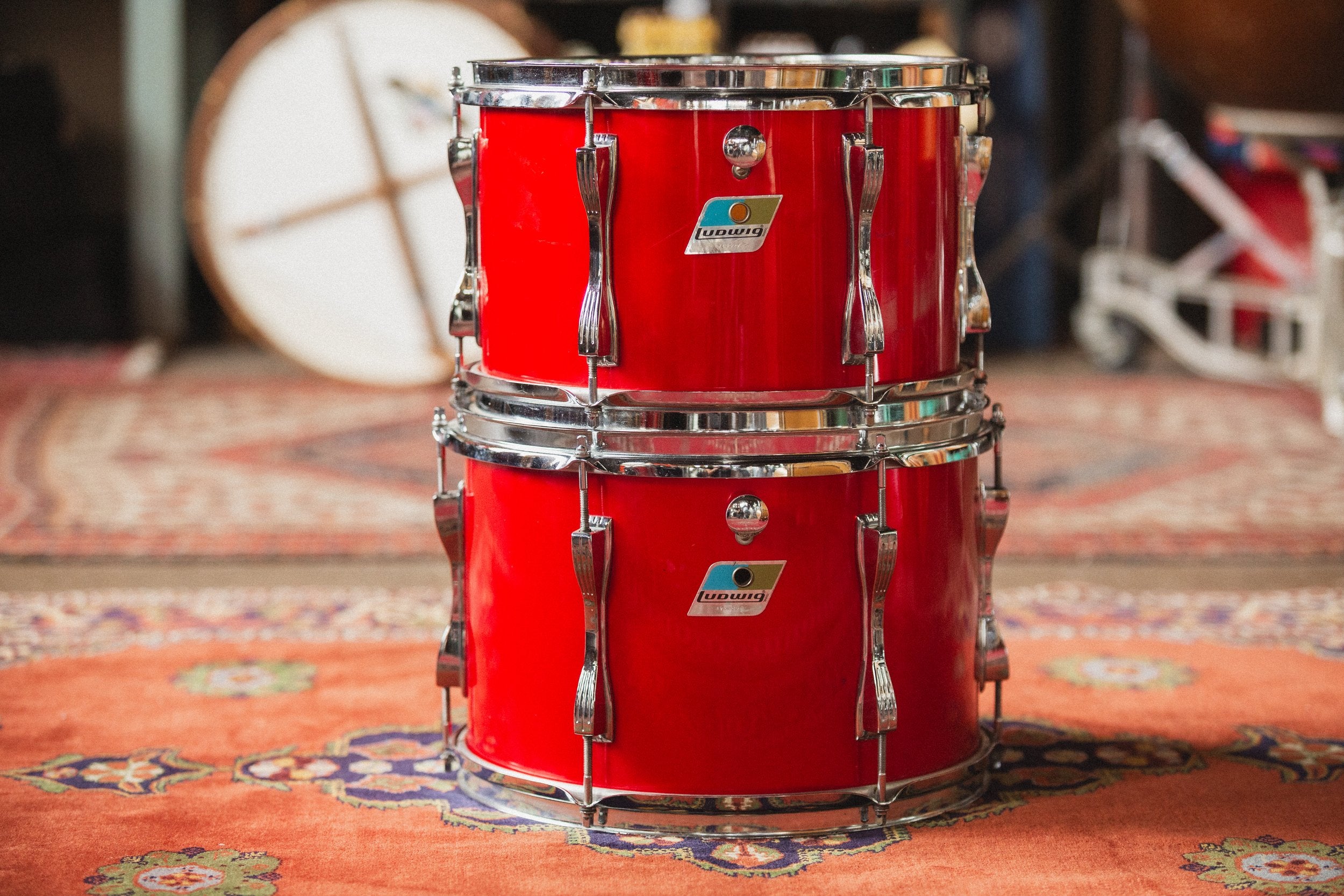 1970s Ludwig 3ply 'Mach 5' in Red Silk - 8x12, 9x13, 16x16, 14x24