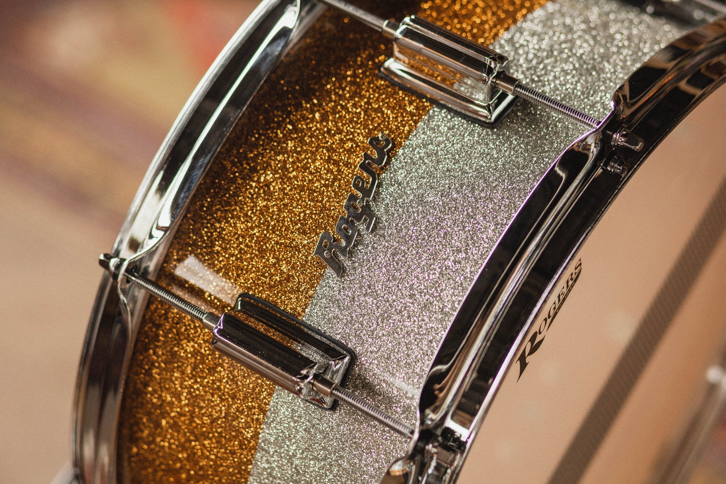 Rogers 'PowerTone' in Gold & Silver Two-Tone Lacquer Sparkle - 12x20, 7x12, 14x14